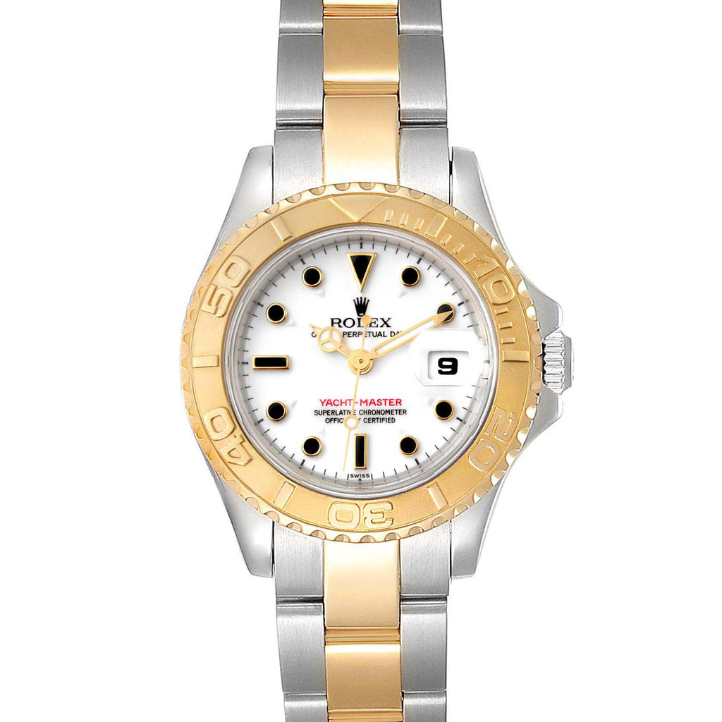 Rolex Yachtmaster 29mm White Dial Steel Yellow Gold Watch 69623 Box Papers