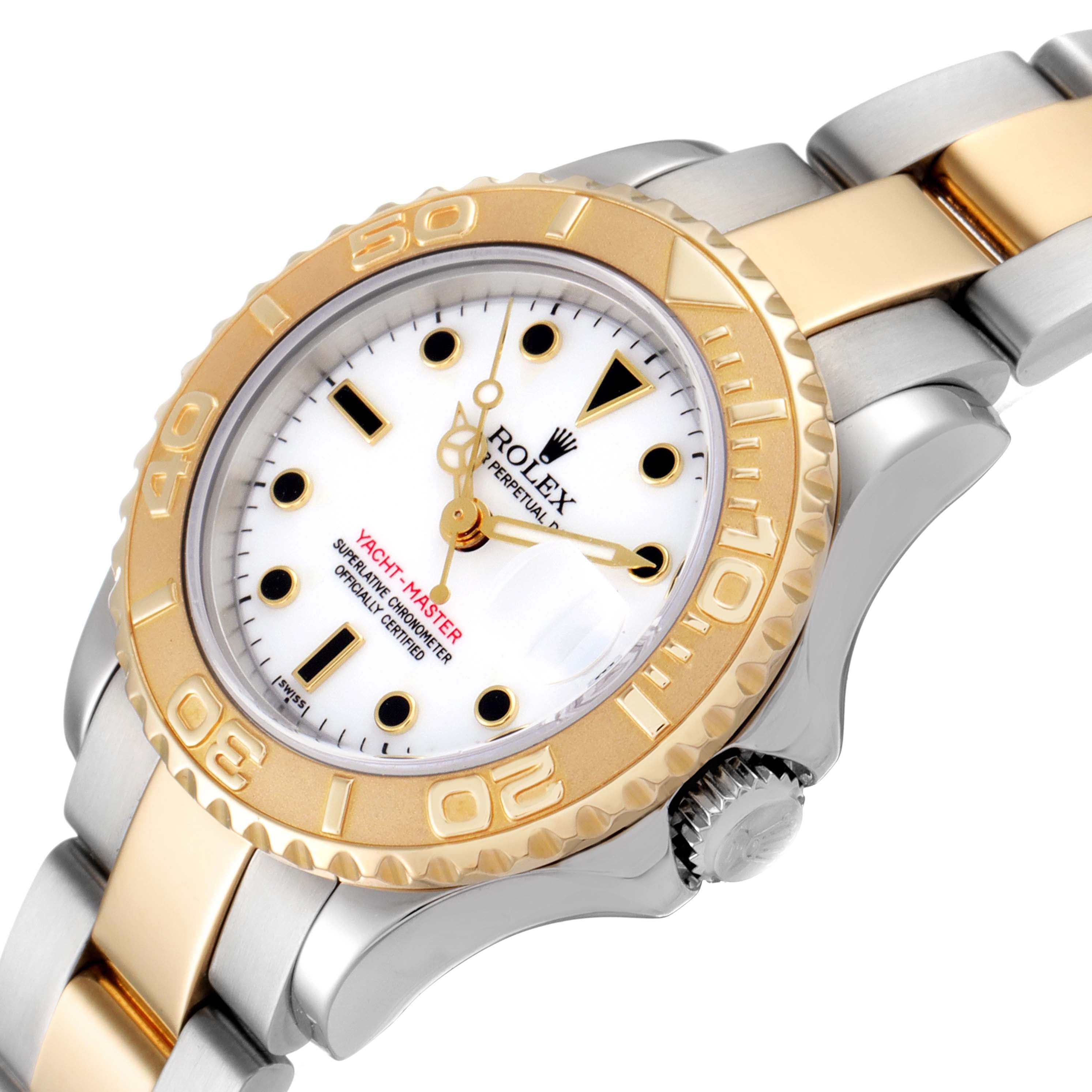 Rolex Yachtmaster 29mm White Dial Steel Yellow Gold Watch 69623 Box Papers