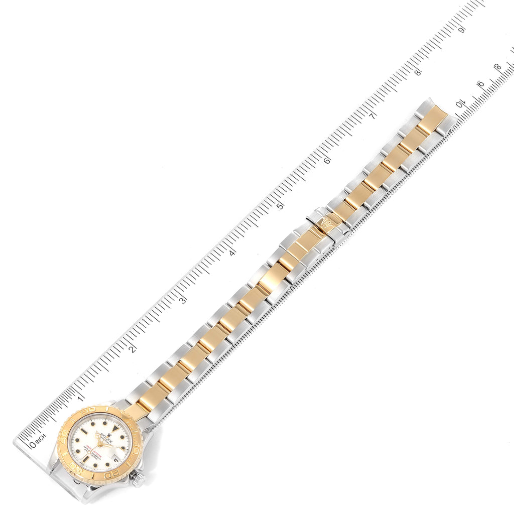 Rolex Yachtmaster 29mm White Dial Steel Yellow Gold Watch 69623 Box Papers