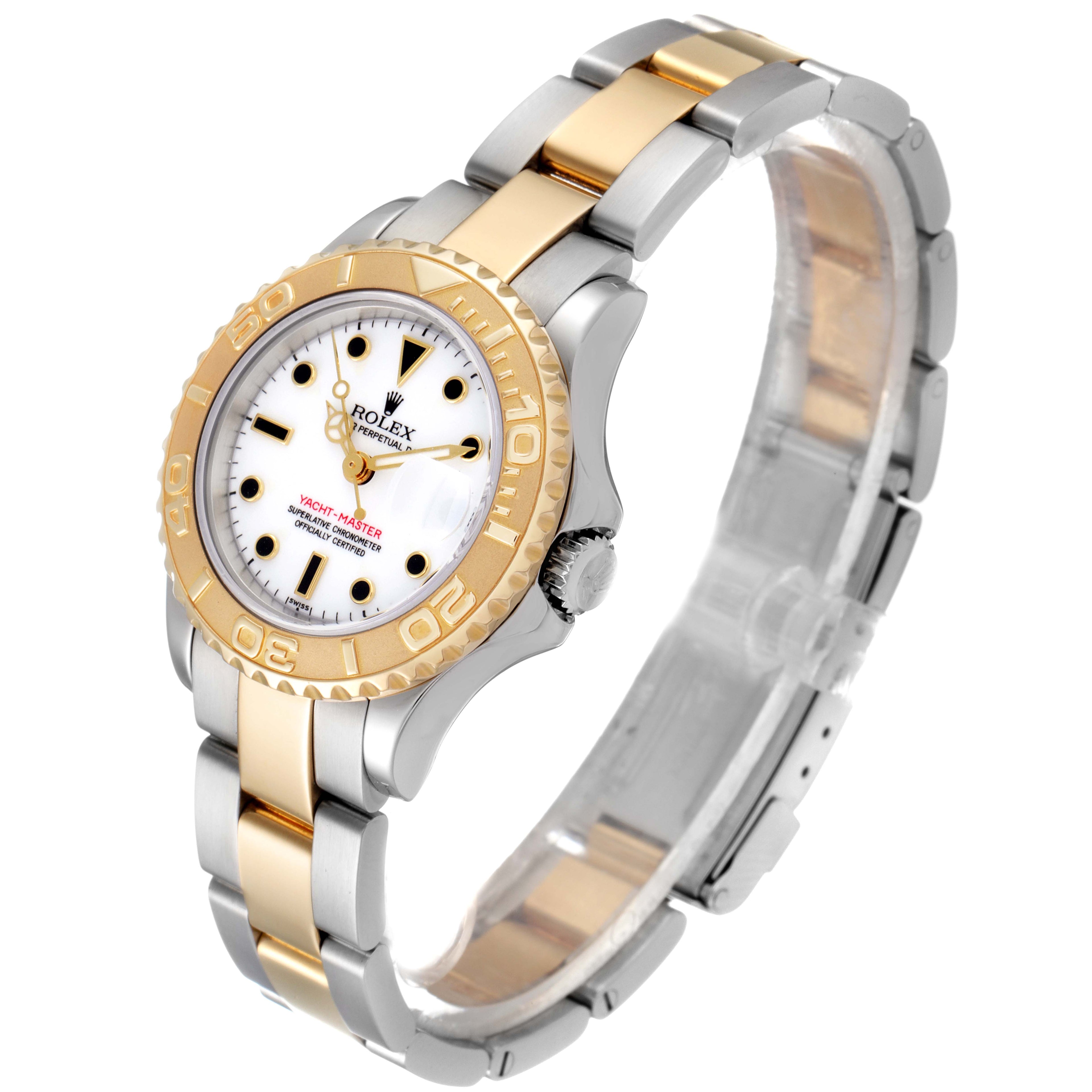 Rolex Yachtmaster 29mm White Dial Steel Yellow Gold Watch 69623 Box Papers