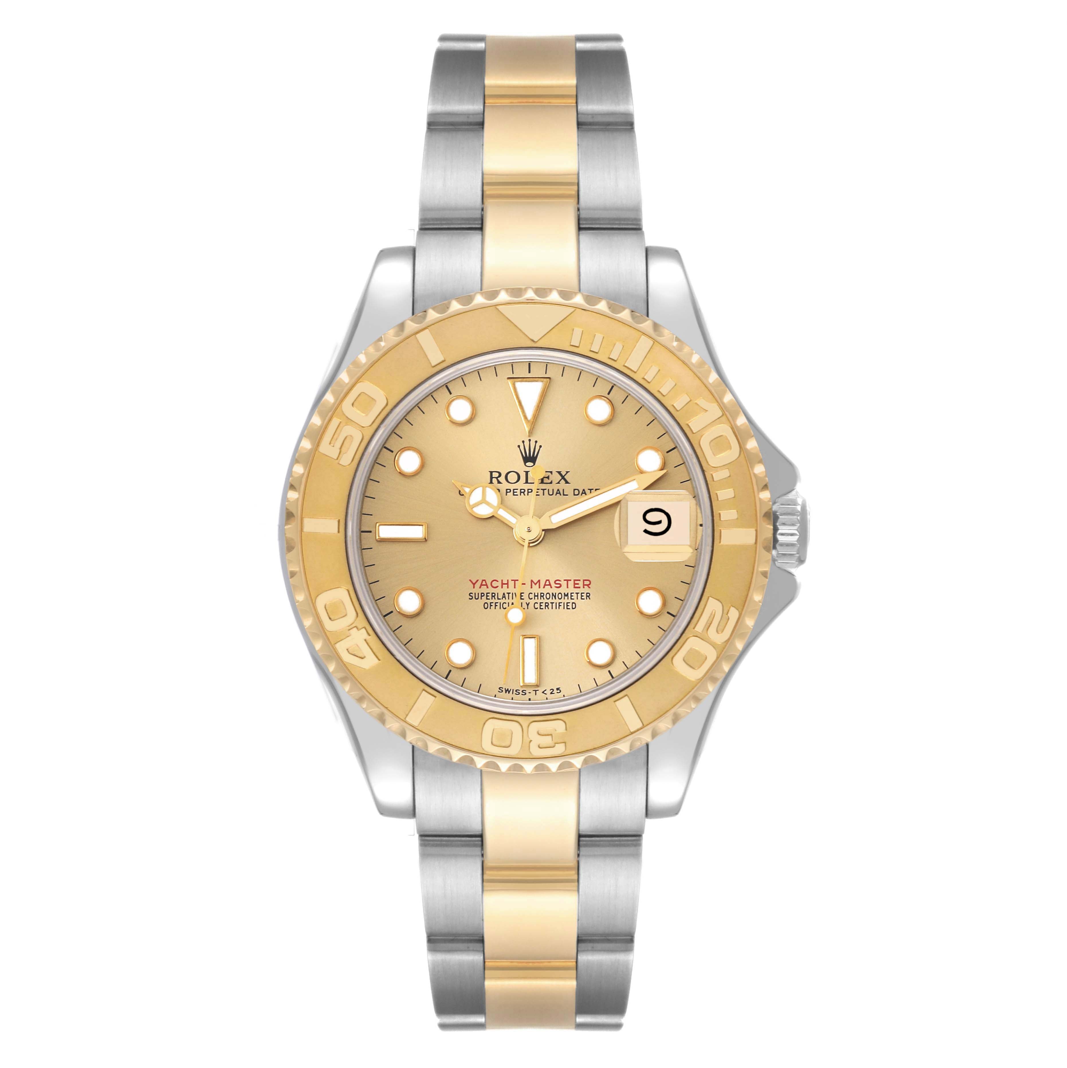 Rolex Yachtmaster 35 Midsize Steel Yellow Gold Mens Watch 68623 Box Papers