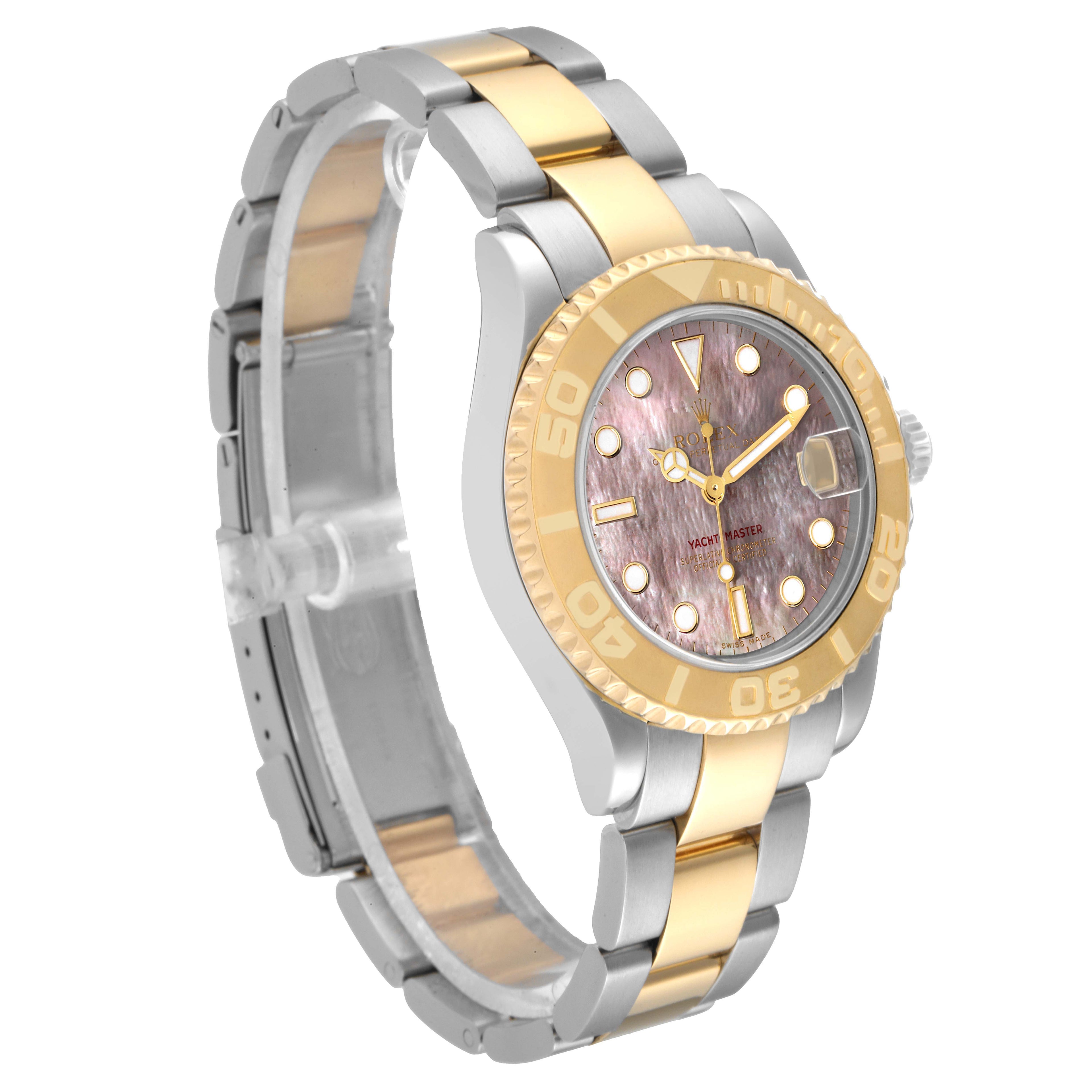 Rolex Yachtmaster 35 Midsize Steel Yellow Gold Mother of Pearl Mens Watch 168623 Box Papers