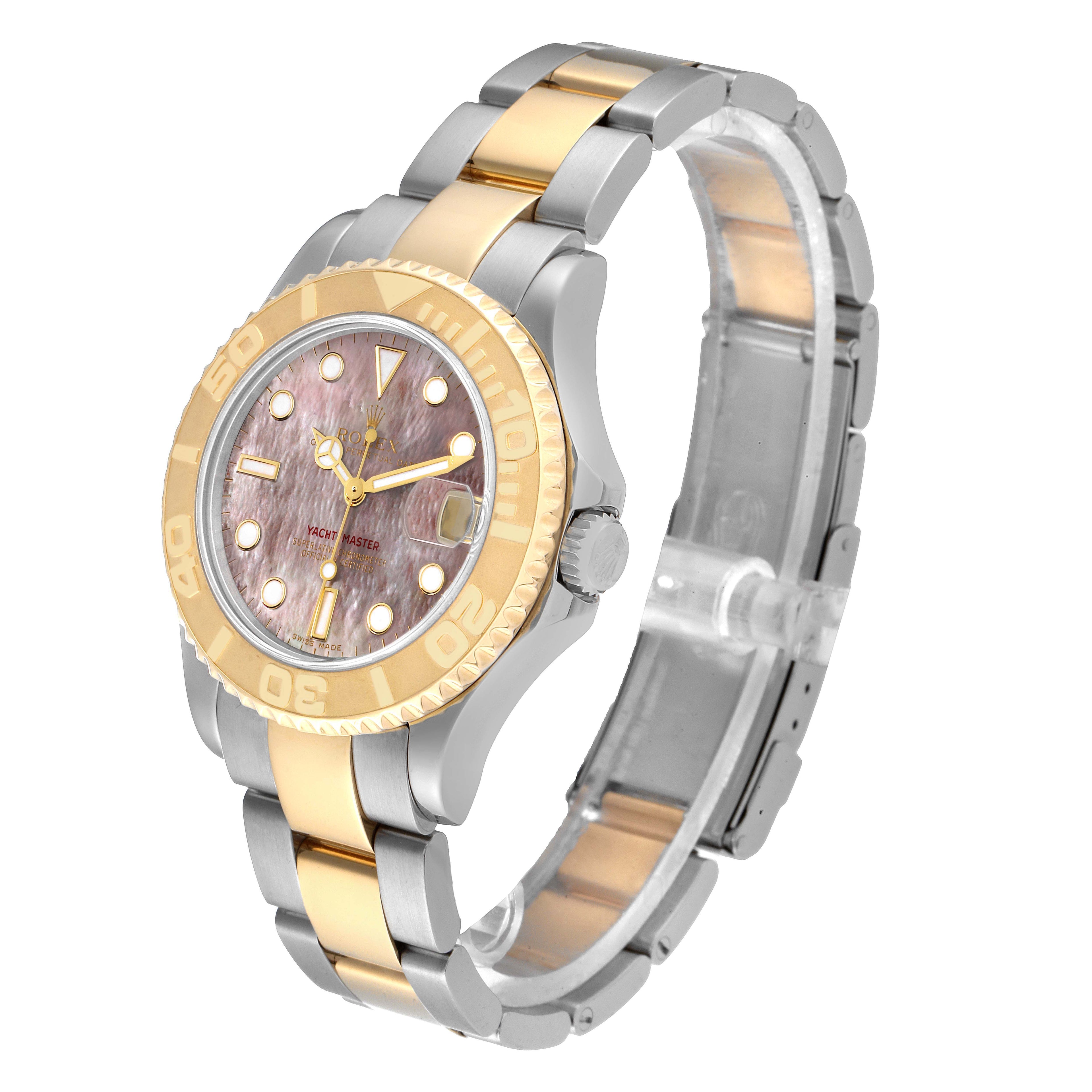 Rolex Yachtmaster 35 Midsize Steel Yellow Gold Mother of Pearl Mens Watch 168623 Box Papers