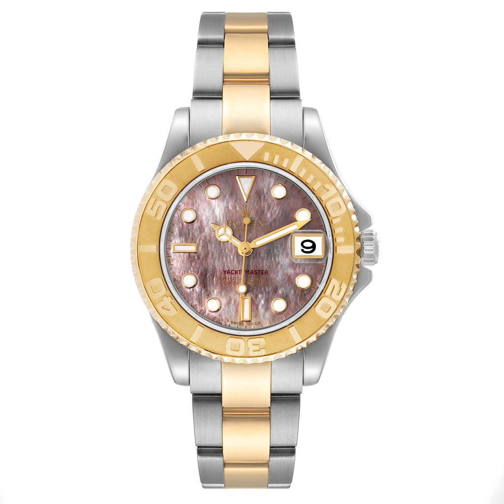 Rolex Yachtmaster 35 Midsize Steel Yellow Gold Mother of Pearl Mens Watch 168623 Box Papers