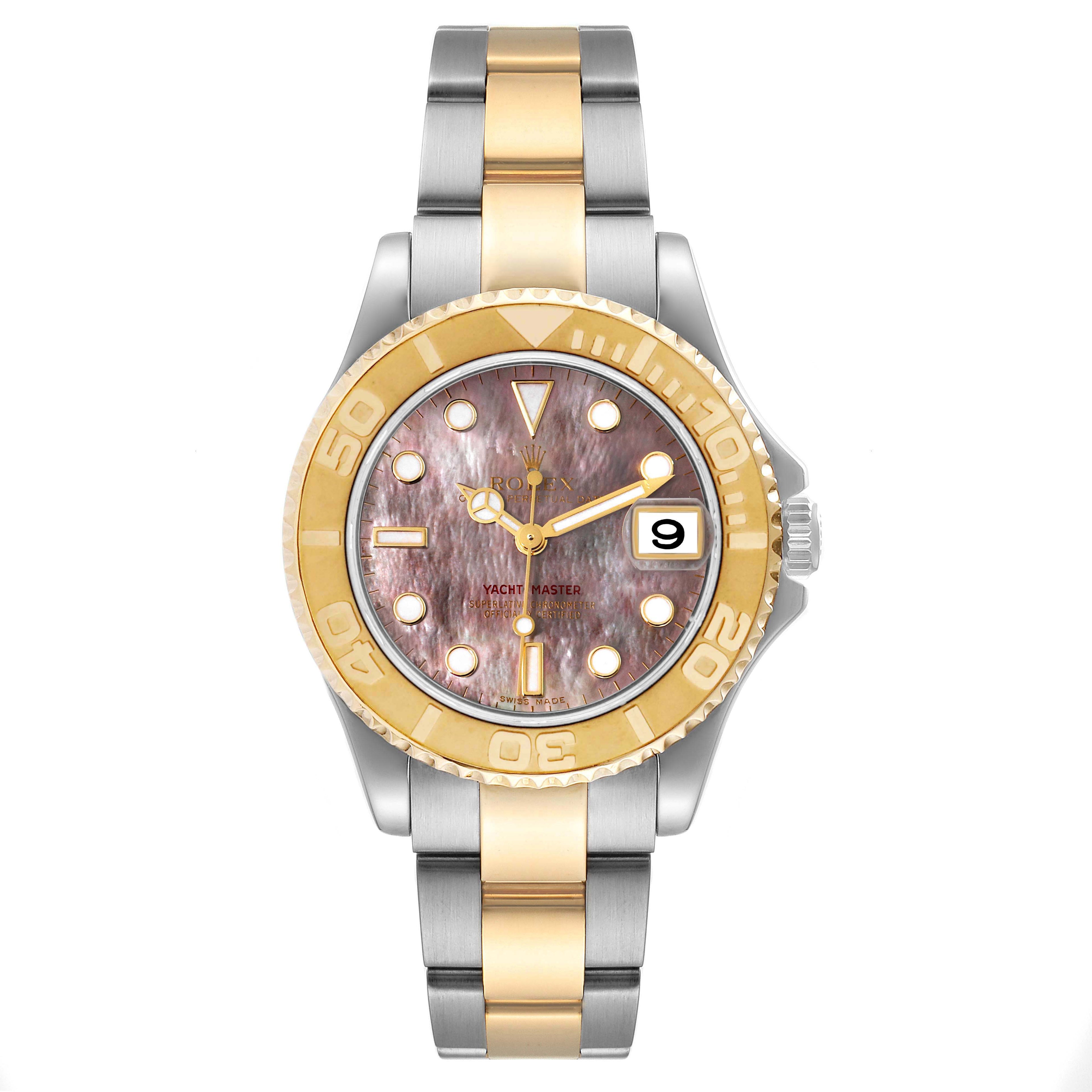 Rolex Yachtmaster 35 Midsize Steel Yellow Gold Mother of Pearl Mens Watch 168623 Box Papers