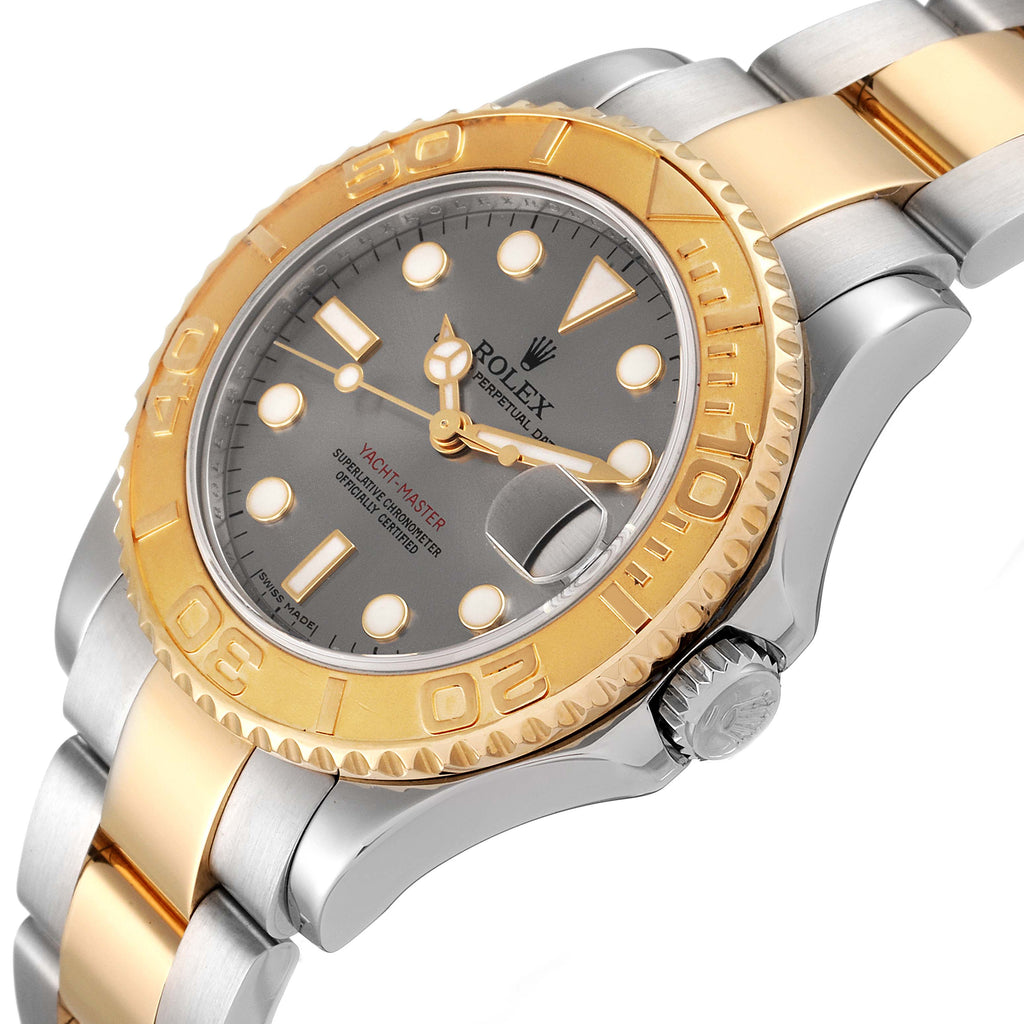 Rolex Yachtmaster 35 Midsize Steel Yellow Gold Slate Dial Mens Watch 168623