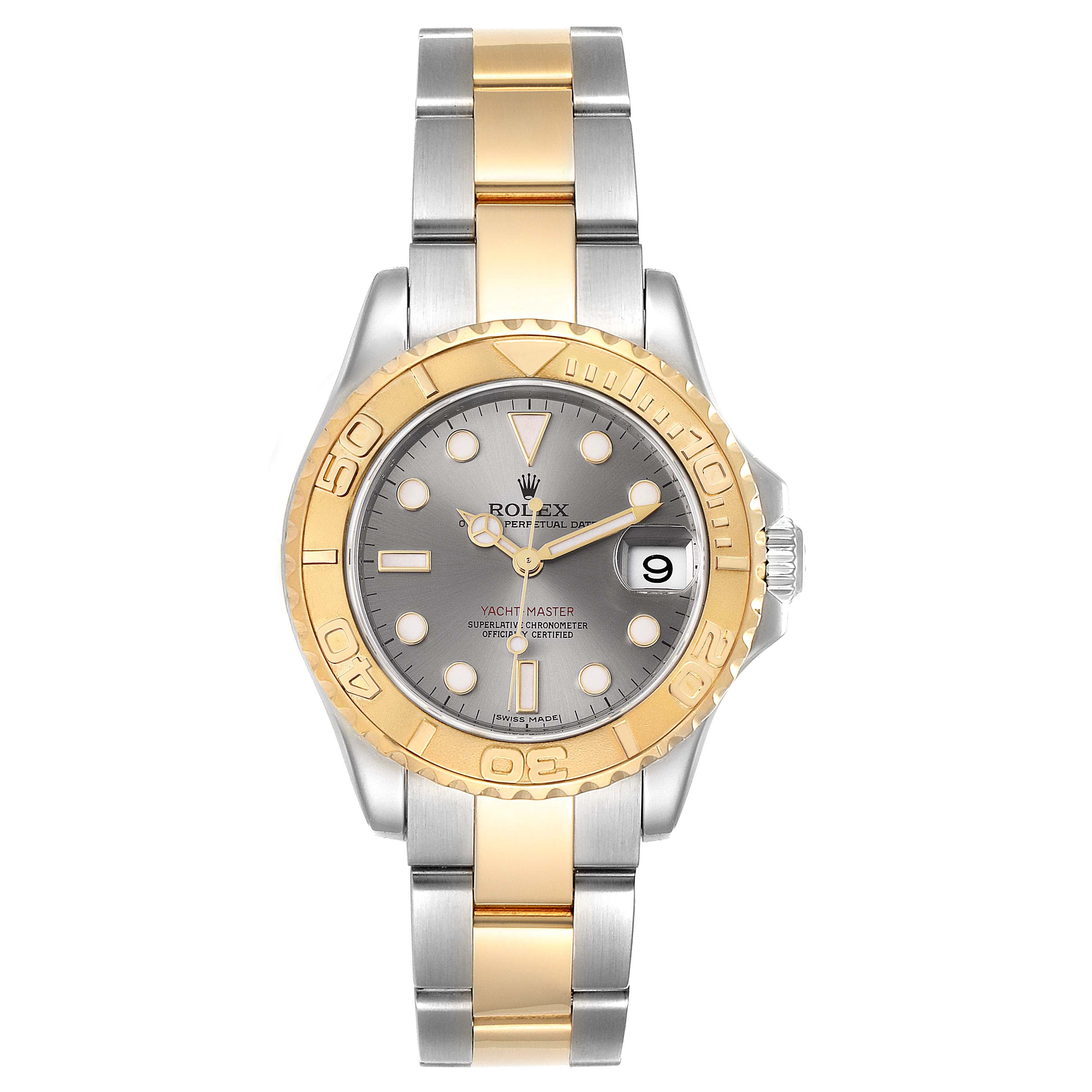 Rolex Yachtmaster 35 Midsize Steel Yellow Gold Slate Dial Mens Watch 168623