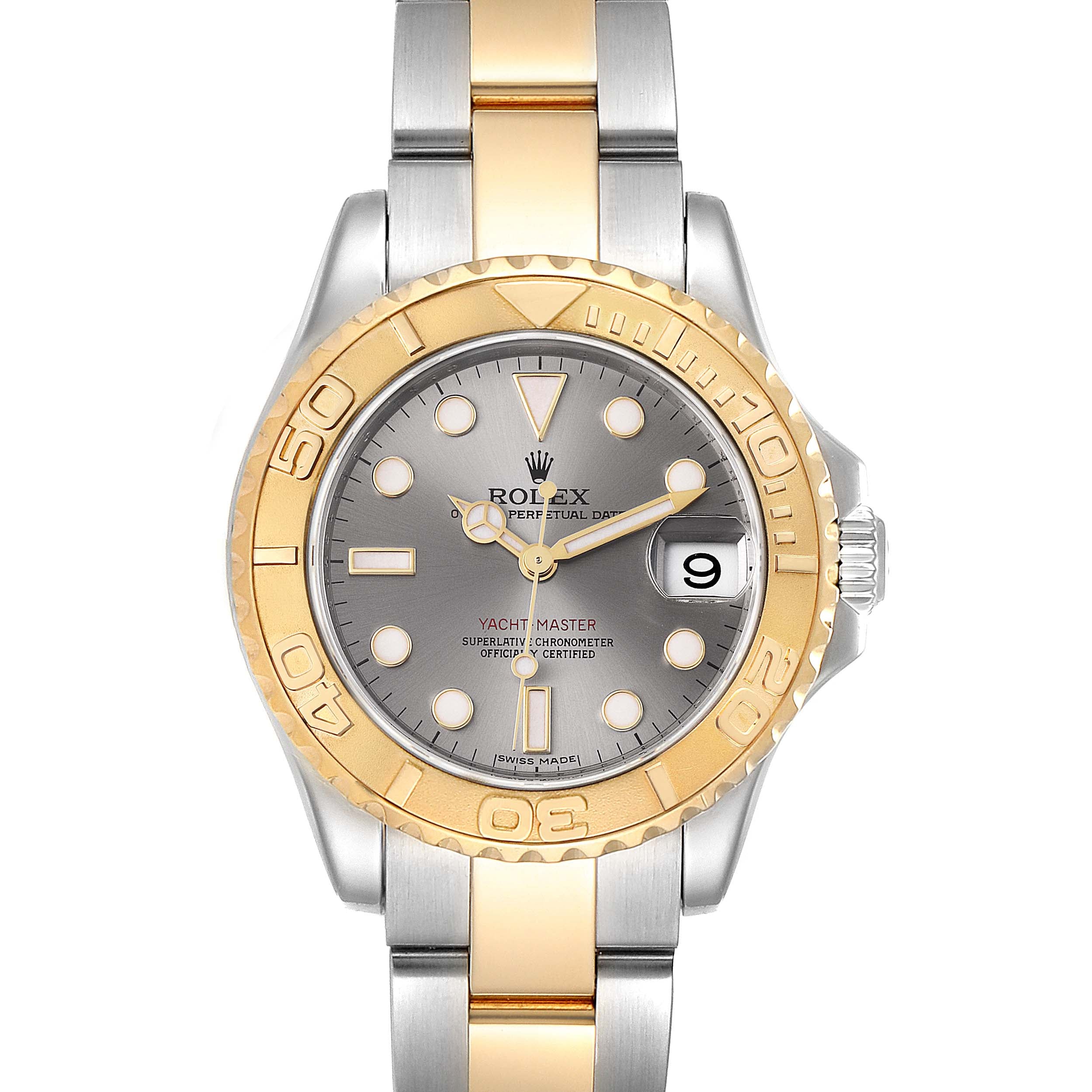 Rolex Yachtmaster 35 Midsize Steel Yellow Gold Slate Dial Mens Watch 168623