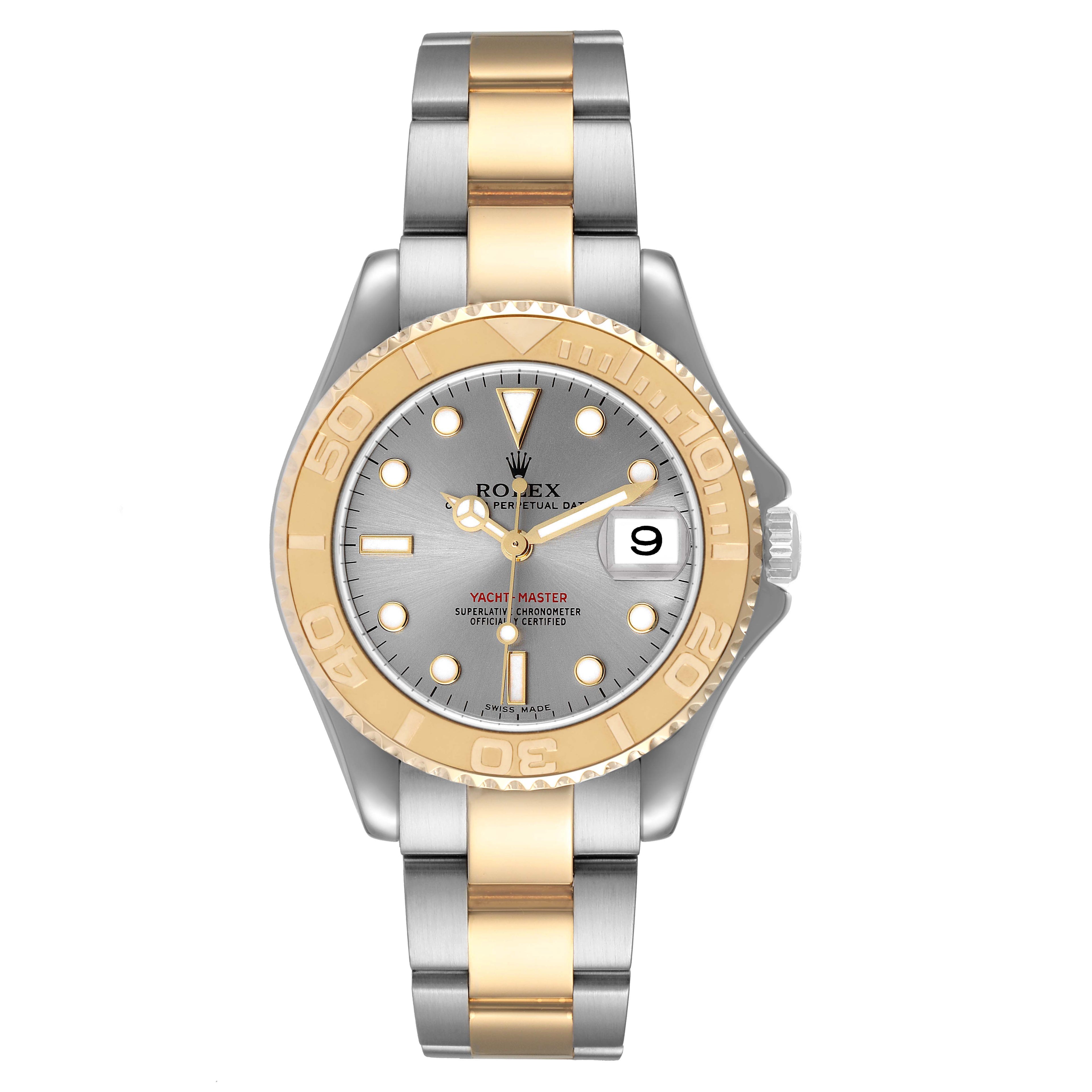Rolex Yachtmaster 35 Midsize Steel Yellow Gold Grey Dial Mens Watch 168623
