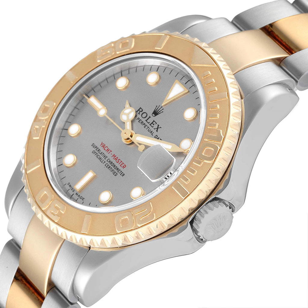 Rolex Yachtmaster 35 Midsize Steel Yellow Gold Grey Dial Mens Watch 168623