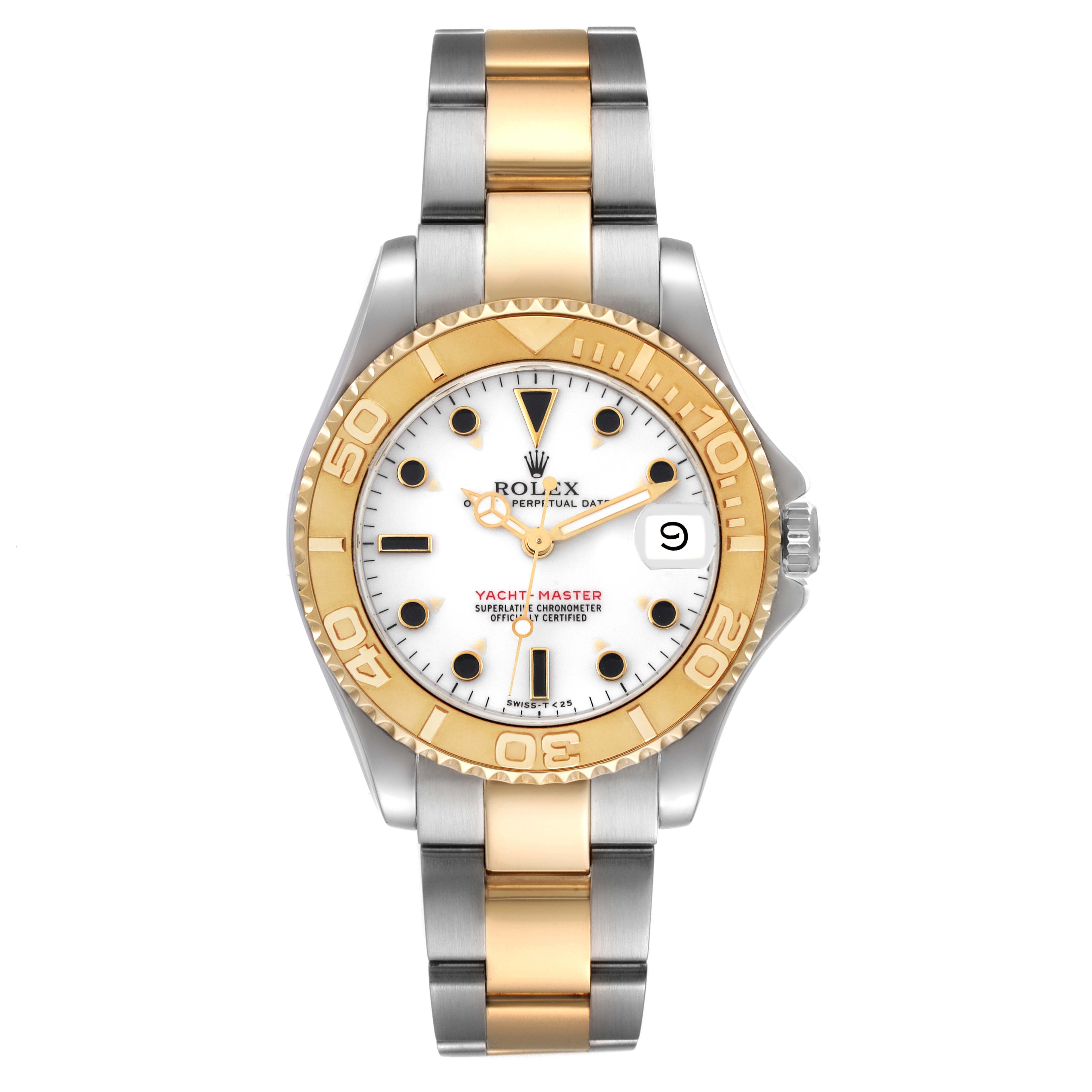 Rolex Yachtmaster 35 Midsize Steel Yellow Gold White Dial Mens Watch 68623
