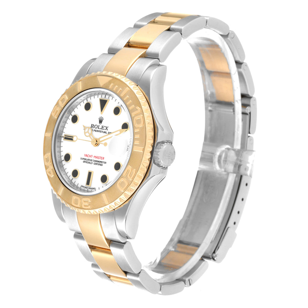 Rolex Yachtmaster 35 Midsize Steel Yellow Gold White Dial Watch 168623 Box Card