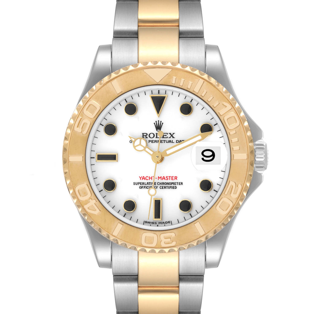 Rolex Yachtmaster 35 Midsize Steel Yellow Gold White Dial Watch 168623 Box Card