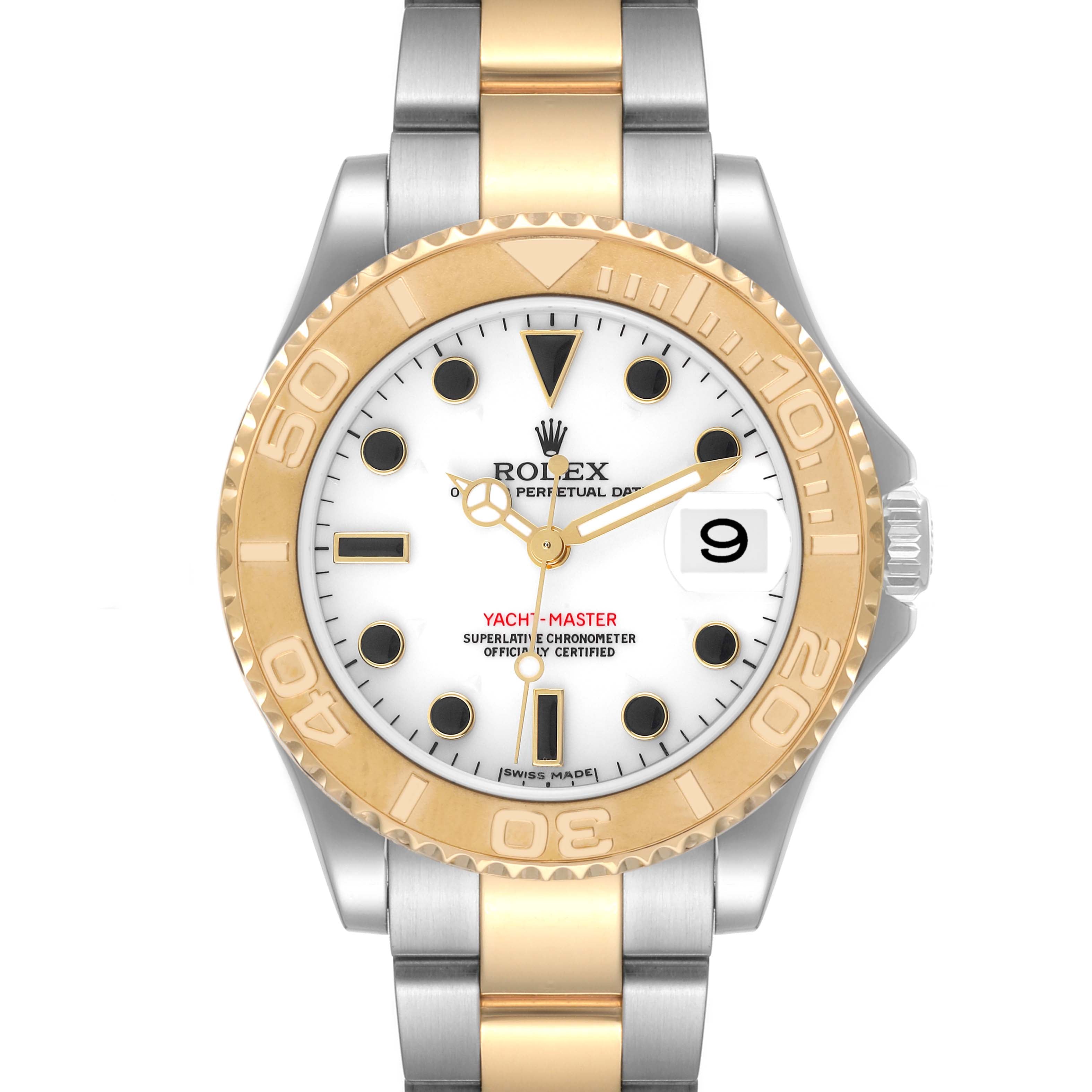 Rolex Yachtmaster 35 Midsize Steel Yellow Gold White Dial Watch 168623 Box Card