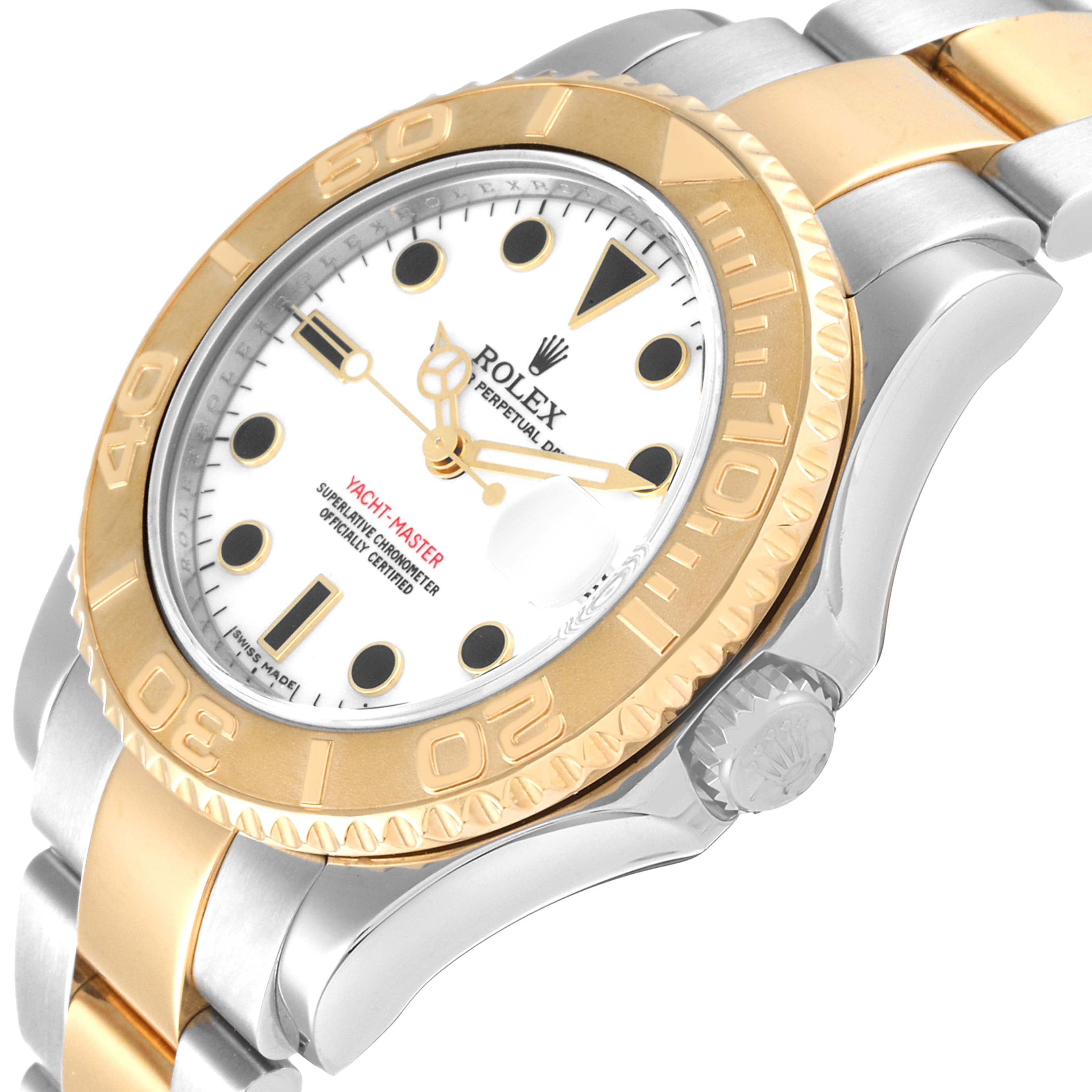 Rolex Yachtmaster 35 Midsize Steel Yellow Gold White Dial Watch 168623 Box Card