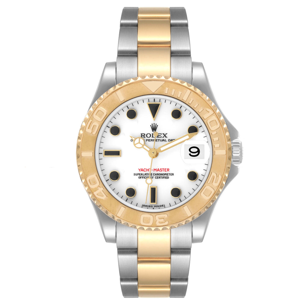 Rolex Yachtmaster 35 Midsize Steel Yellow Gold White Dial Watch 168623 Box Card