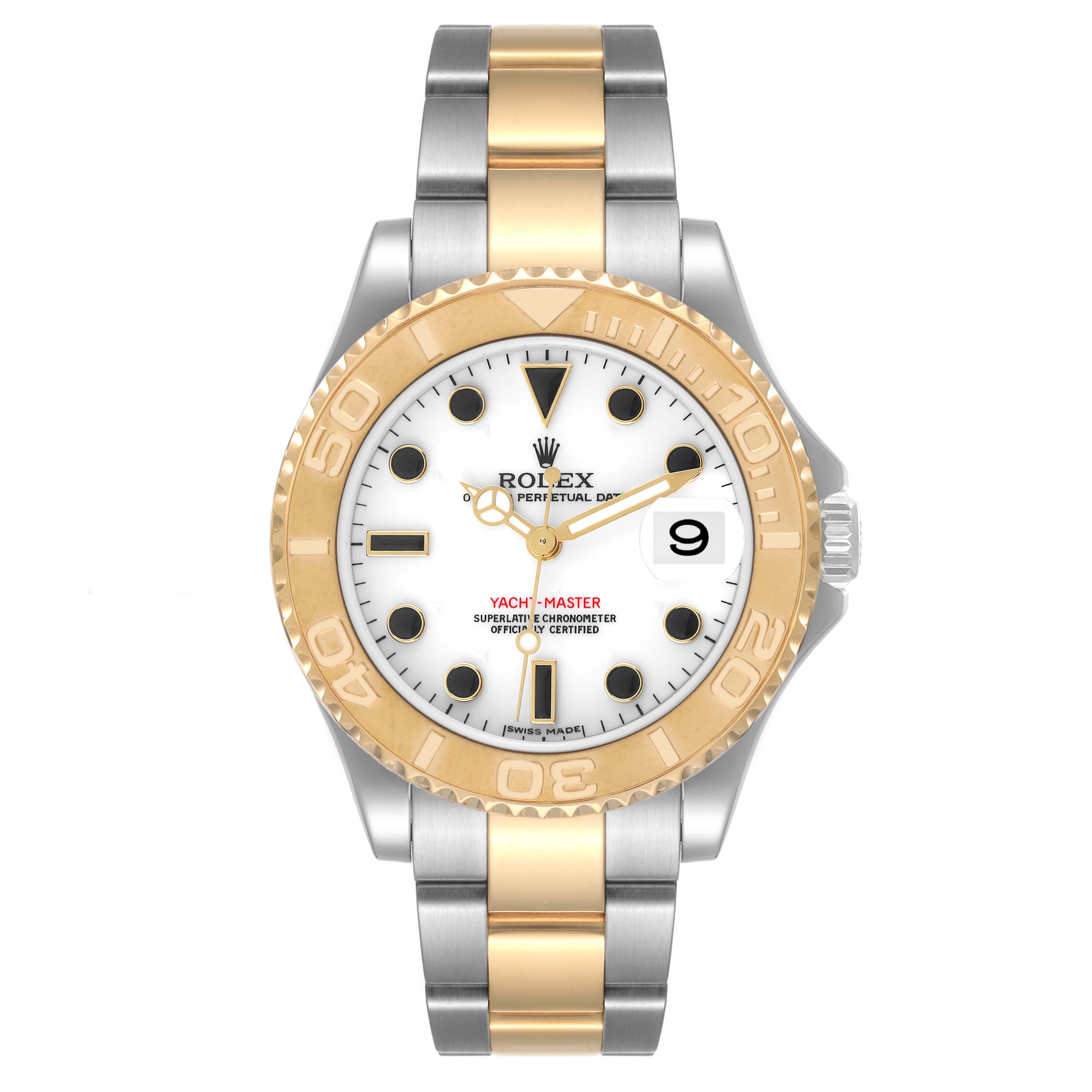Rolex Yachtmaster 35 Midsize Steel Yellow Gold White Dial Watch 168623 Box Card