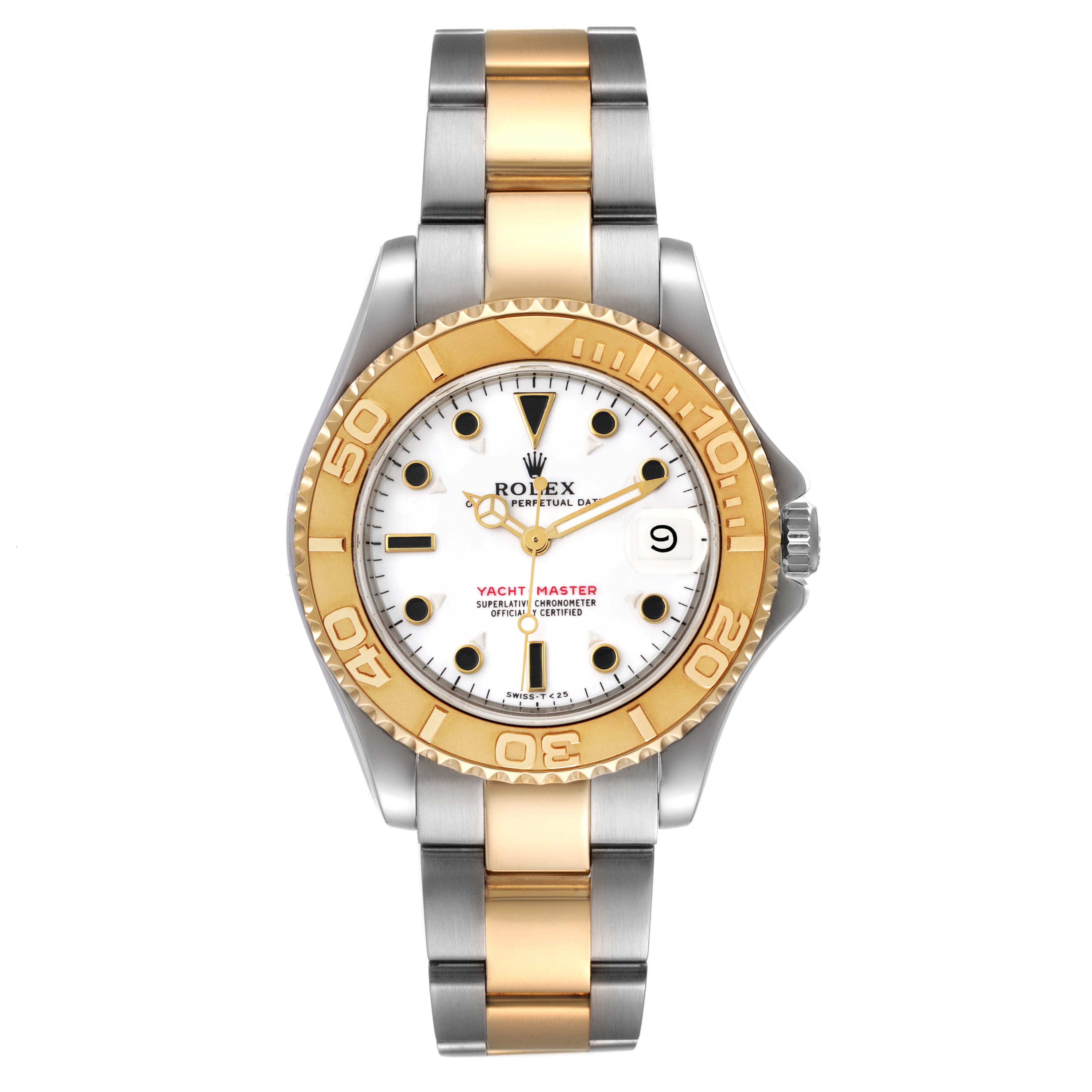 Rolex Yachtmaster 35 Midsize Steel Yellow Gold White Dial Watch 68623 Box Papers
