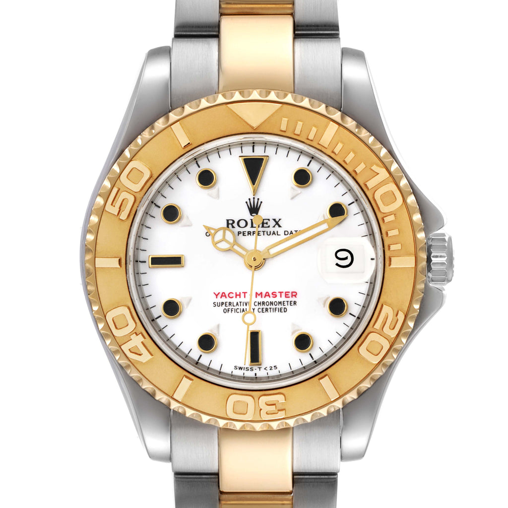 Rolex Yachtmaster 35 Midsize Steel Yellow Gold White Dial Watch 68623 Box Papers