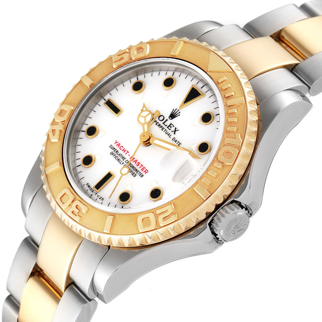 Rolex Yachtmaster 35 Midsize Steel Yellow Gold White Dial Watch 68623 Box Papers