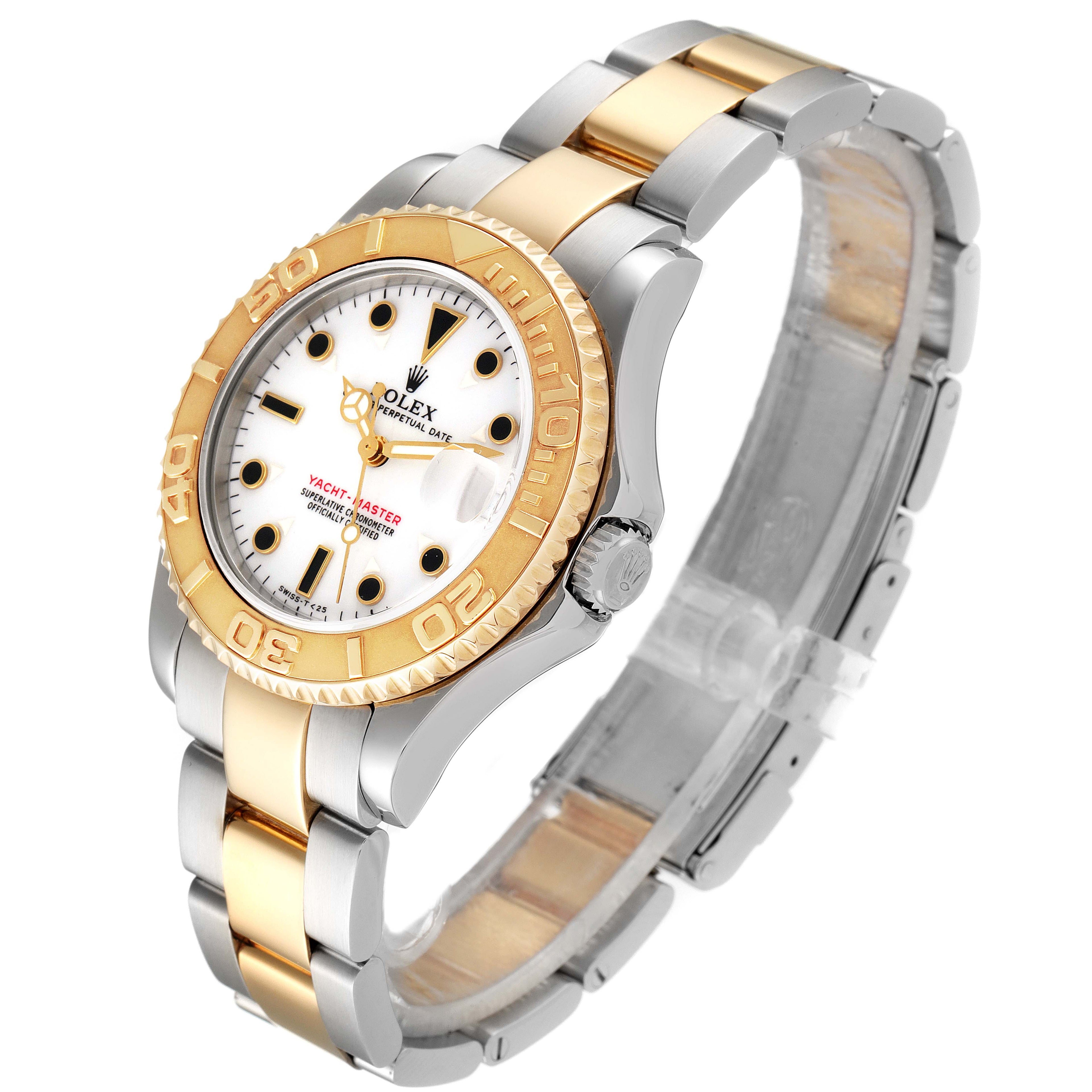 Rolex Yachtmaster 35 Midsize Steel Yellow Gold White Dial Watch 68623 Box Papers