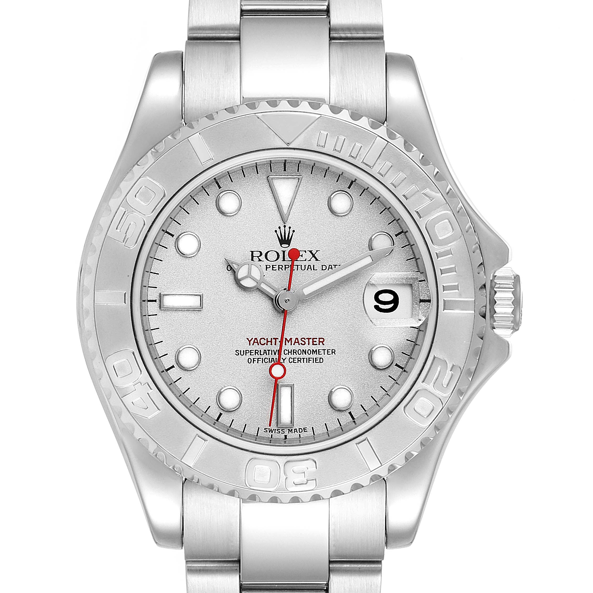 Rolex Yachtmaster 35mm Midsize Steel Platinum Mens Watch 168622 Box Card