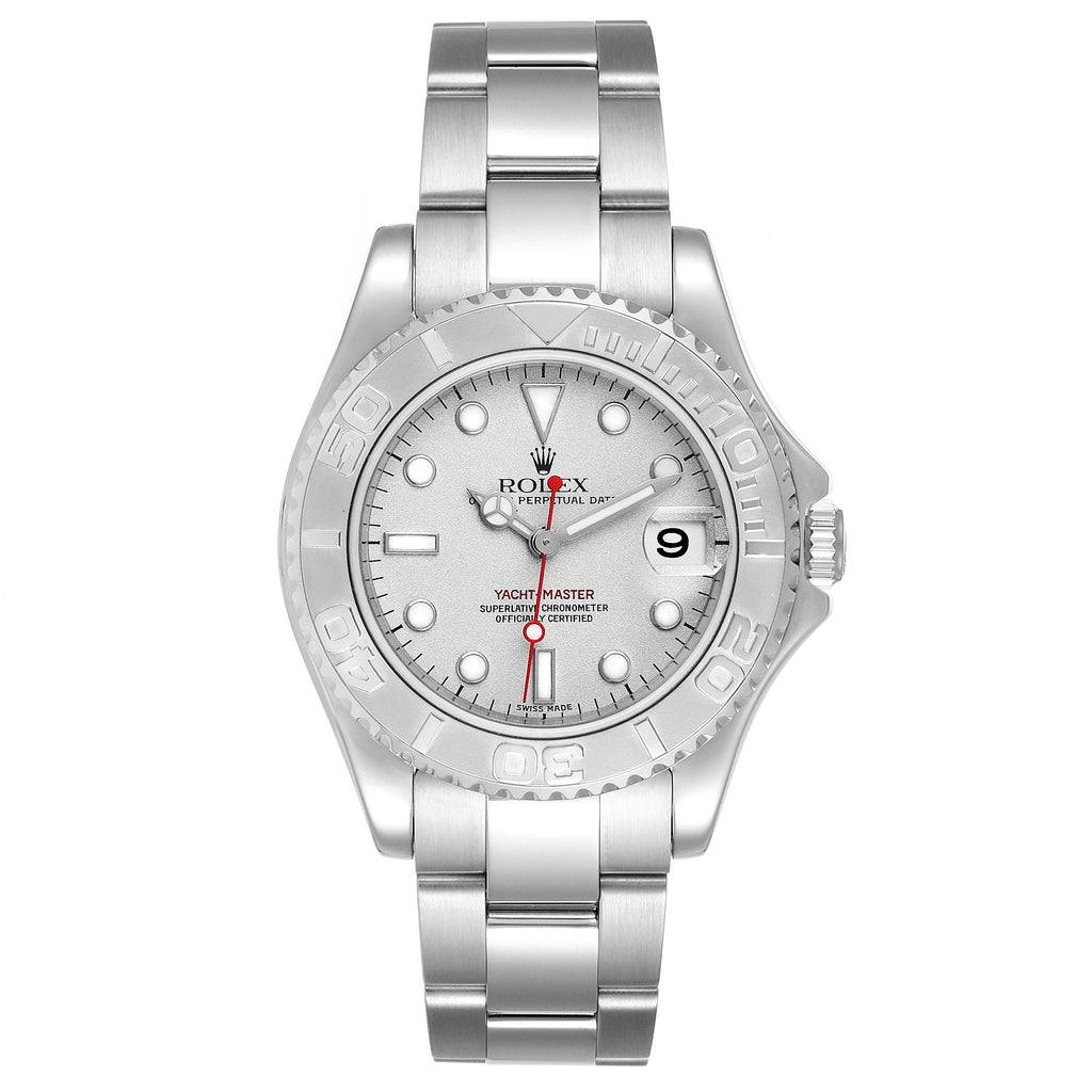 Rolex Yachtmaster 35mm Midsize Steel Platinum Mens Watch 168622 Box Card
