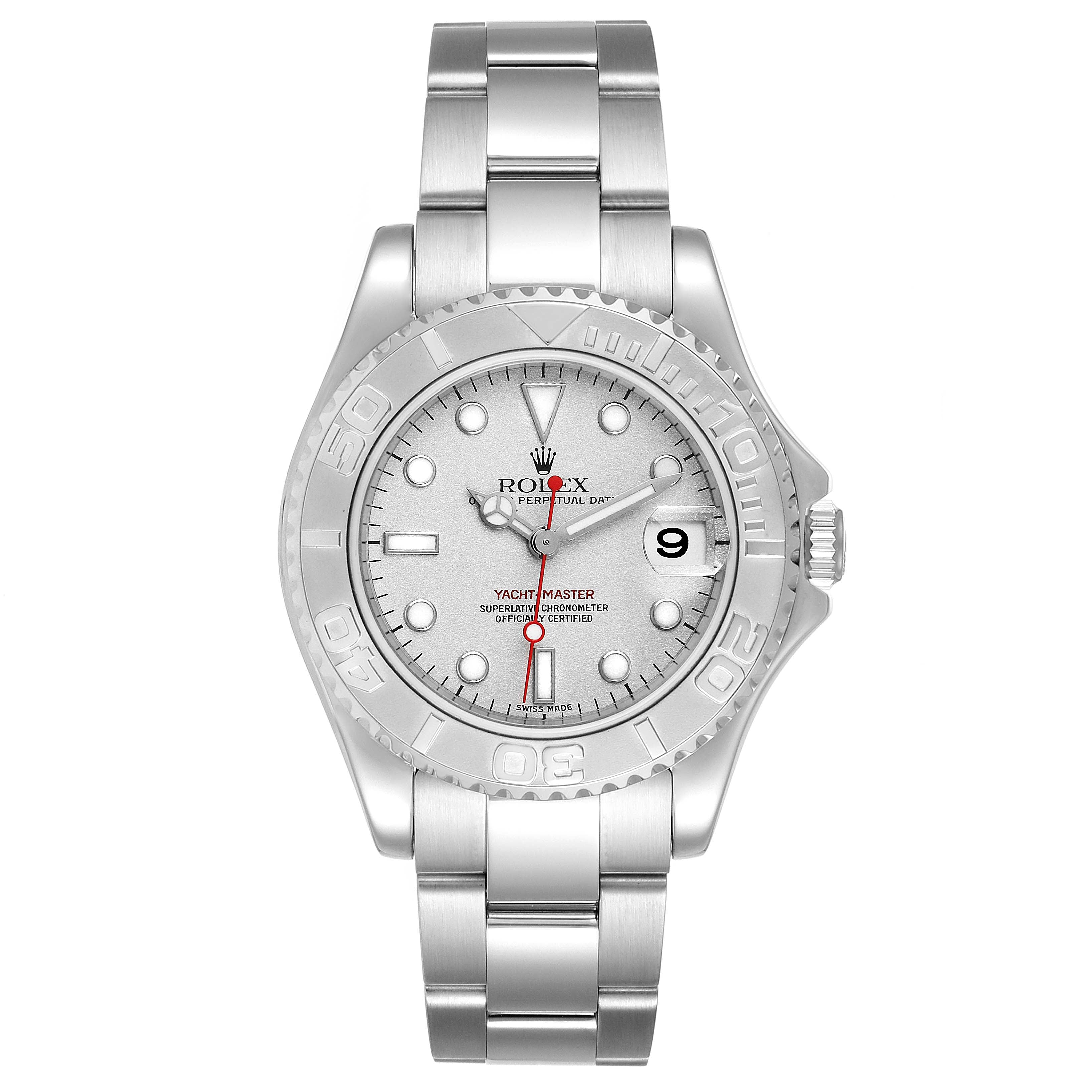Rolex Yachtmaster 35mm Midsize Steel Platinum Mens Watch 168622 Box Card