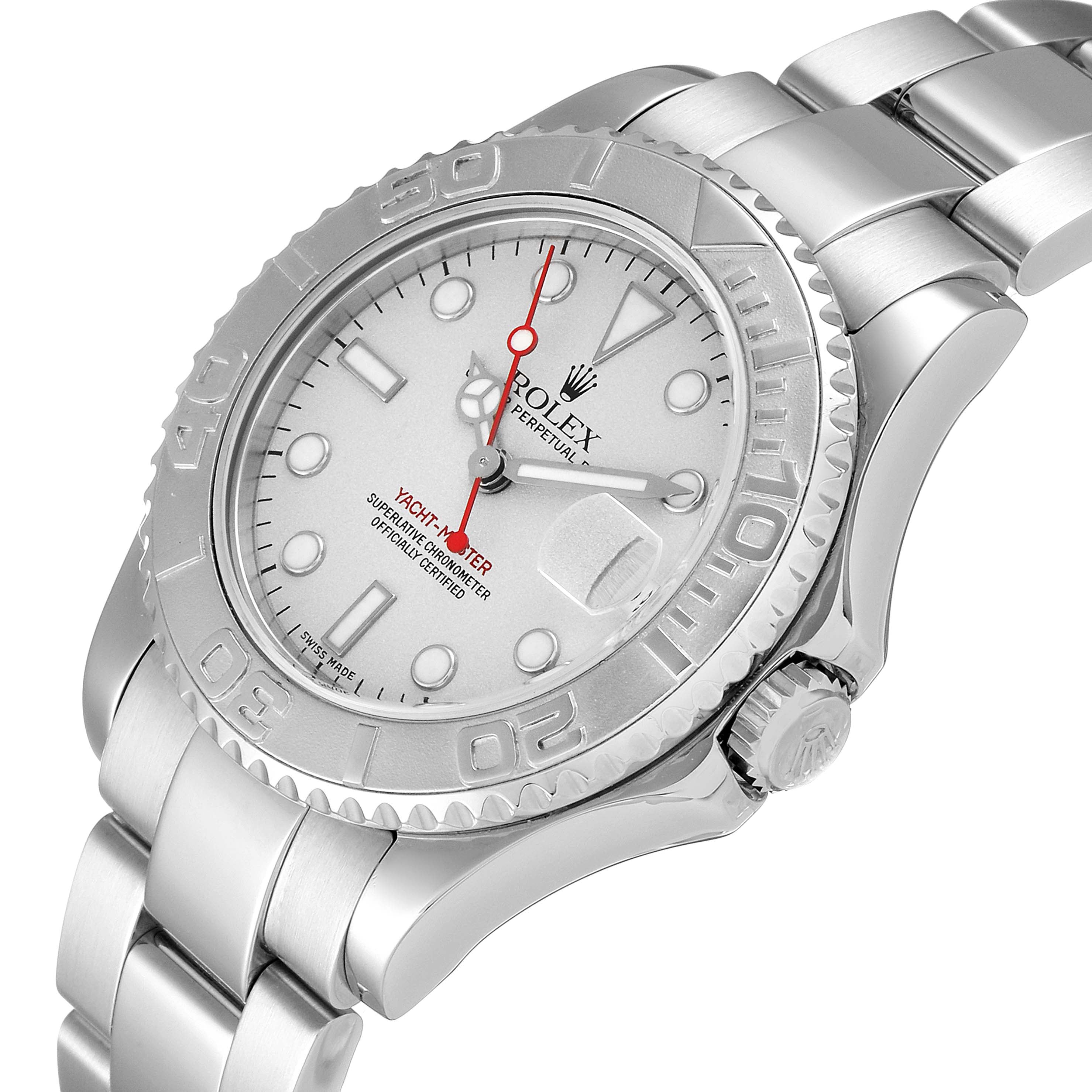 Rolex Yachtmaster 35mm Midsize Steel Platinum Mens Watch 168622 Box Card