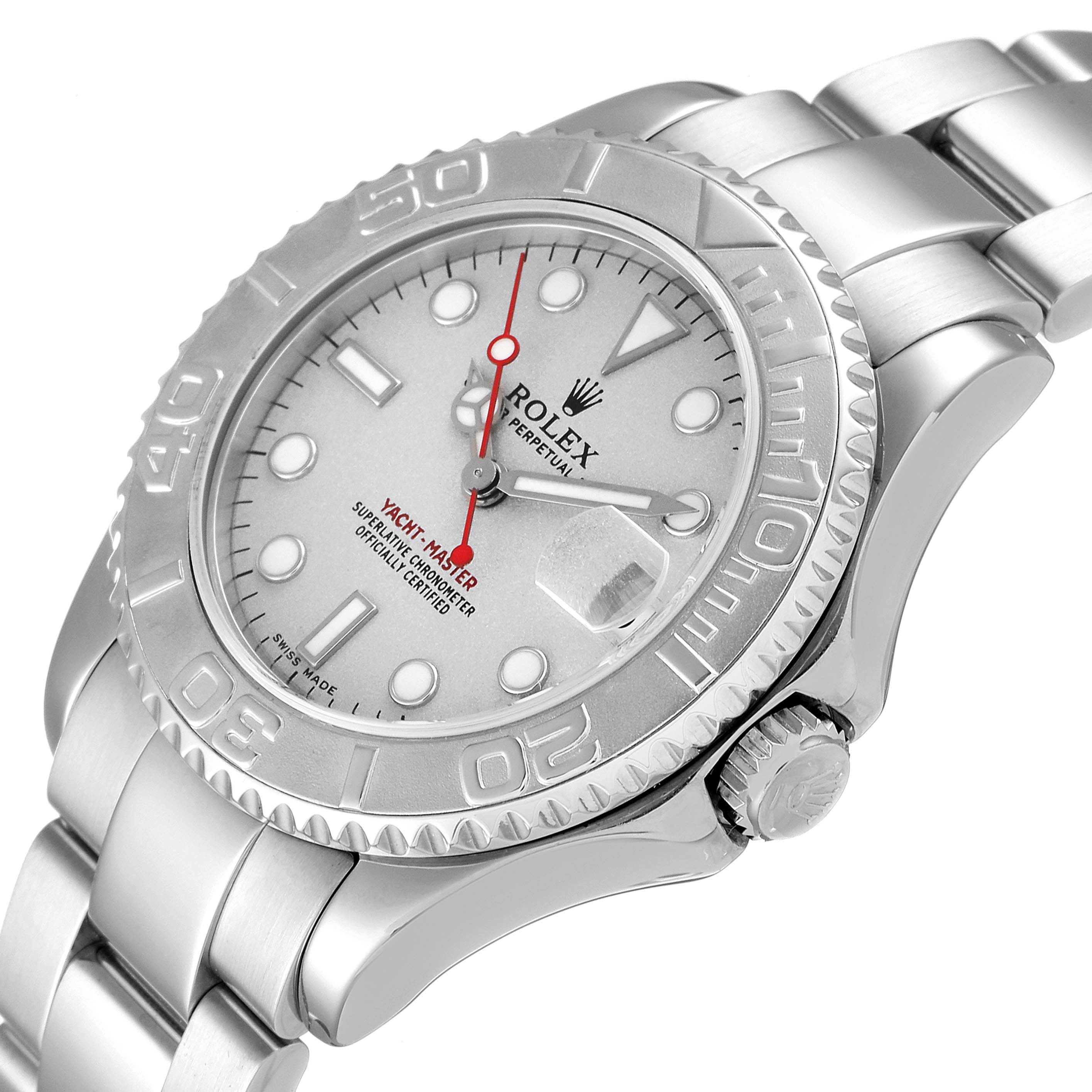Rolex Yachtmaster 35mm Midsize Steel Platinum Mens Watch 168622 Box Papers