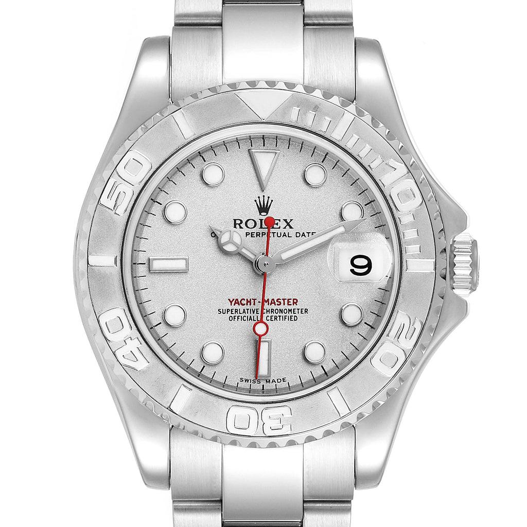 Rolex Yachtmaster 35mm Midsize Steel Platinum Mens Watch 168622 Box Papers