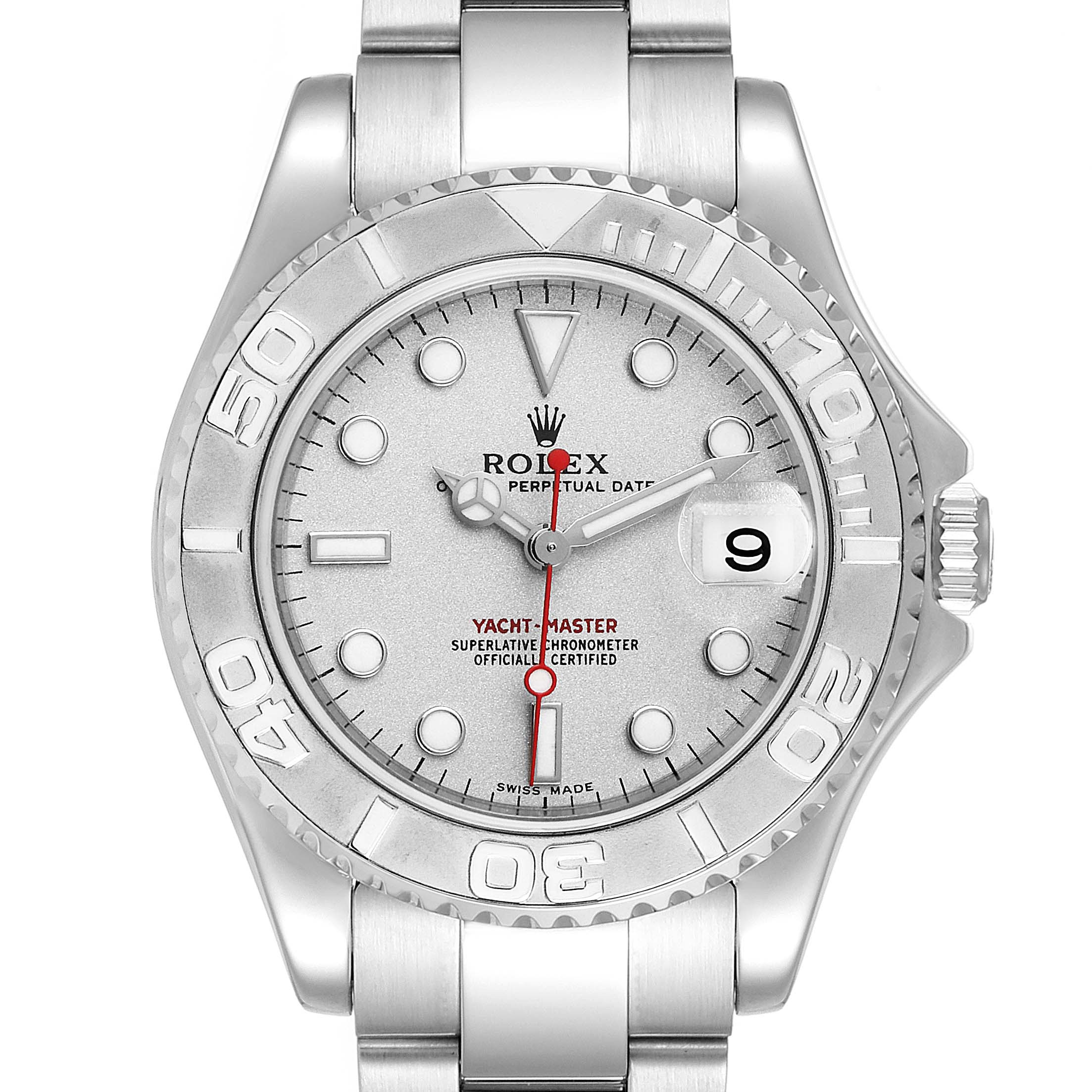Rolex Yachtmaster 35mm Midsize Steel Platinum Mens Watch 168622 Box Papers