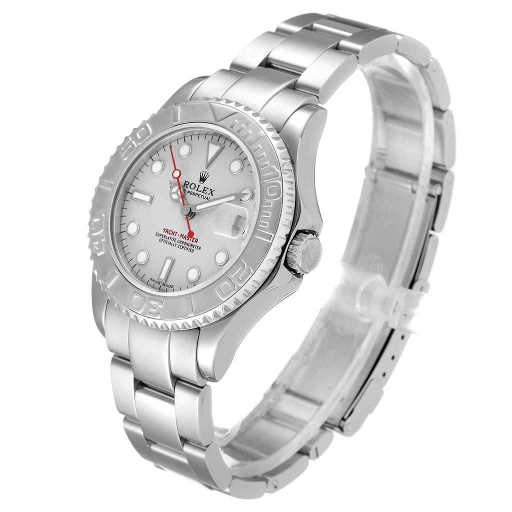 Rolex Yachtmaster 35mm Midsize Steel Platinum Mens Watch 168622 Box Papers
