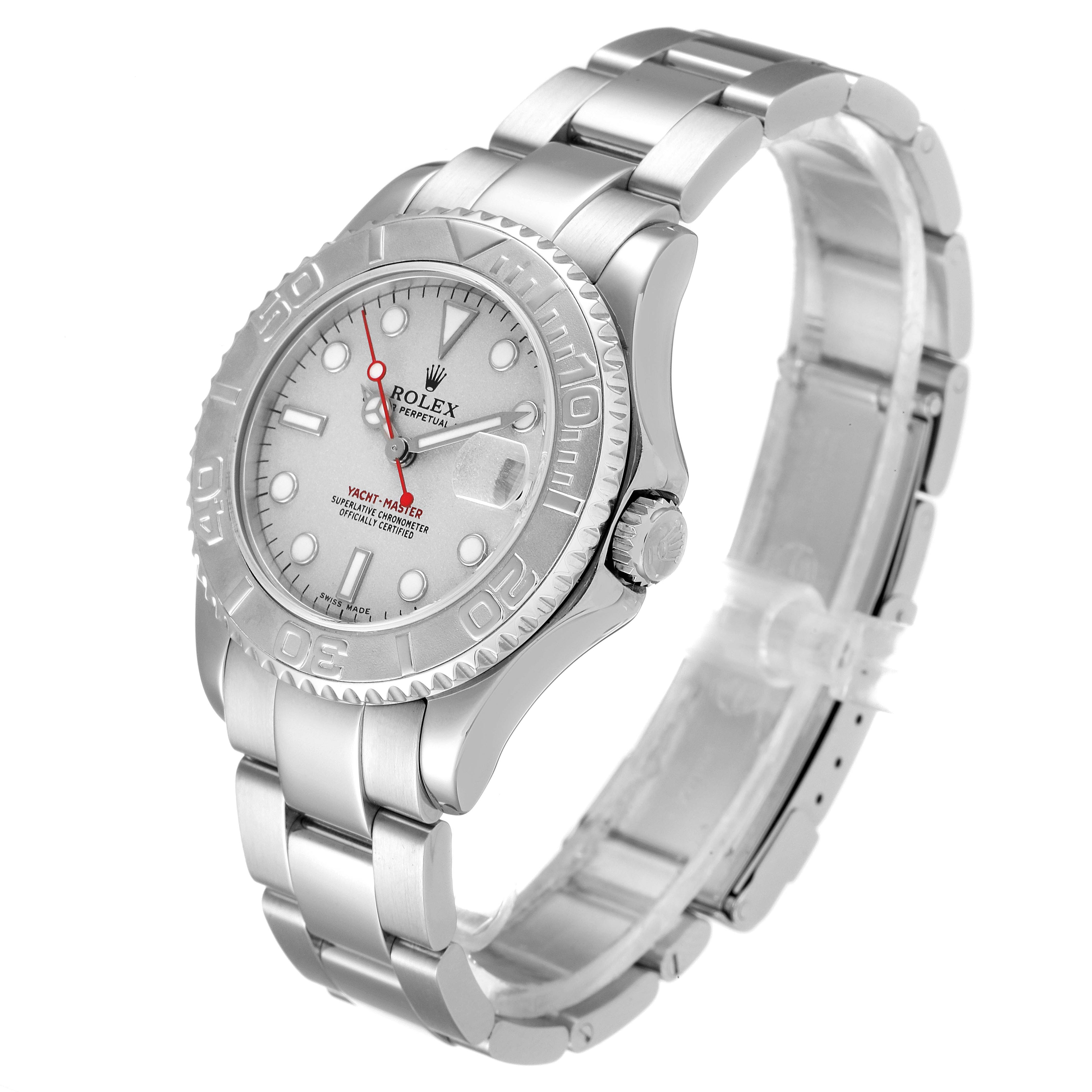 Rolex Yachtmaster 35mm Midsize Steel Platinum Mens Watch 168622 Box Papers