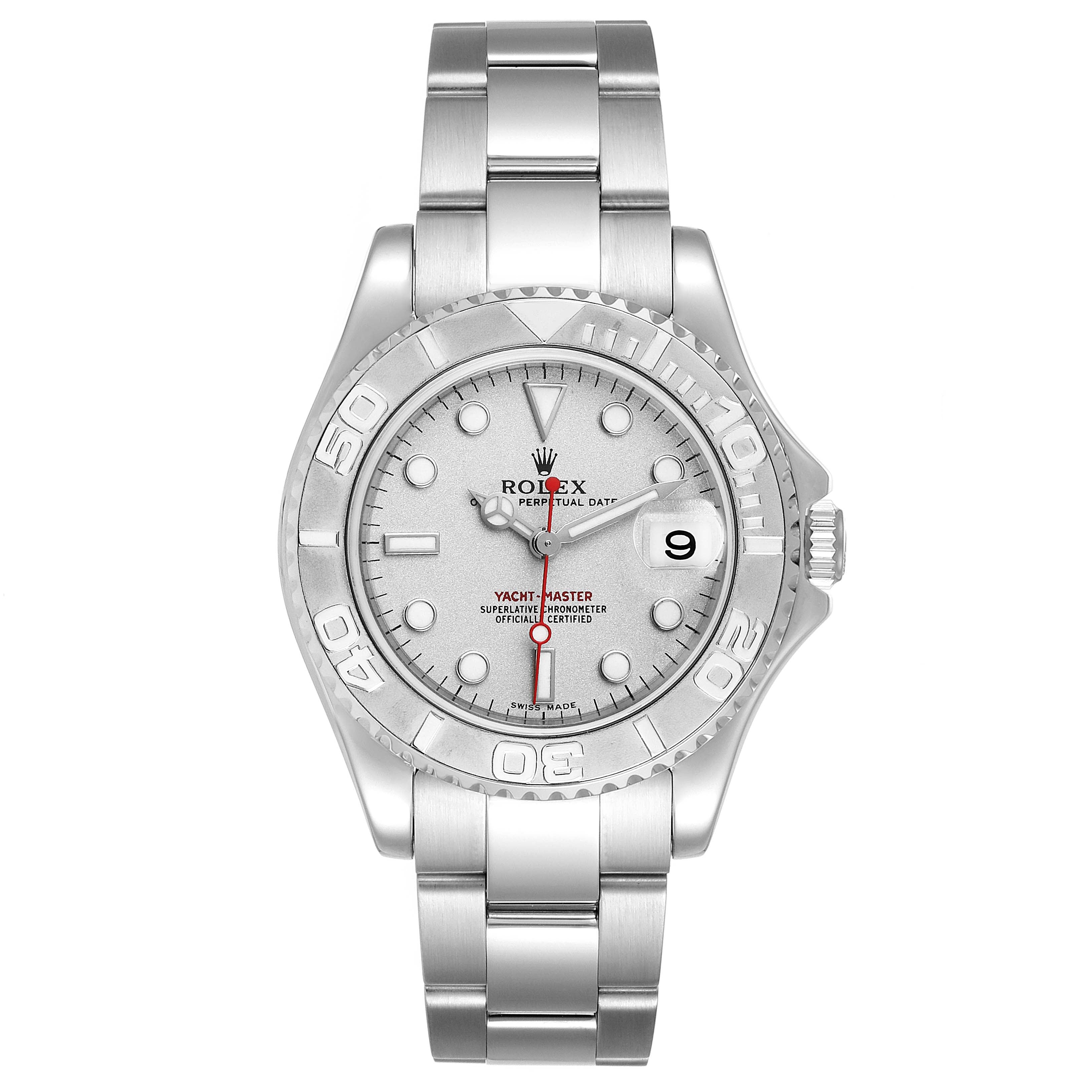 Rolex Yachtmaster 35mm Midsize Steel Platinum Mens Watch 168622 Box Papers