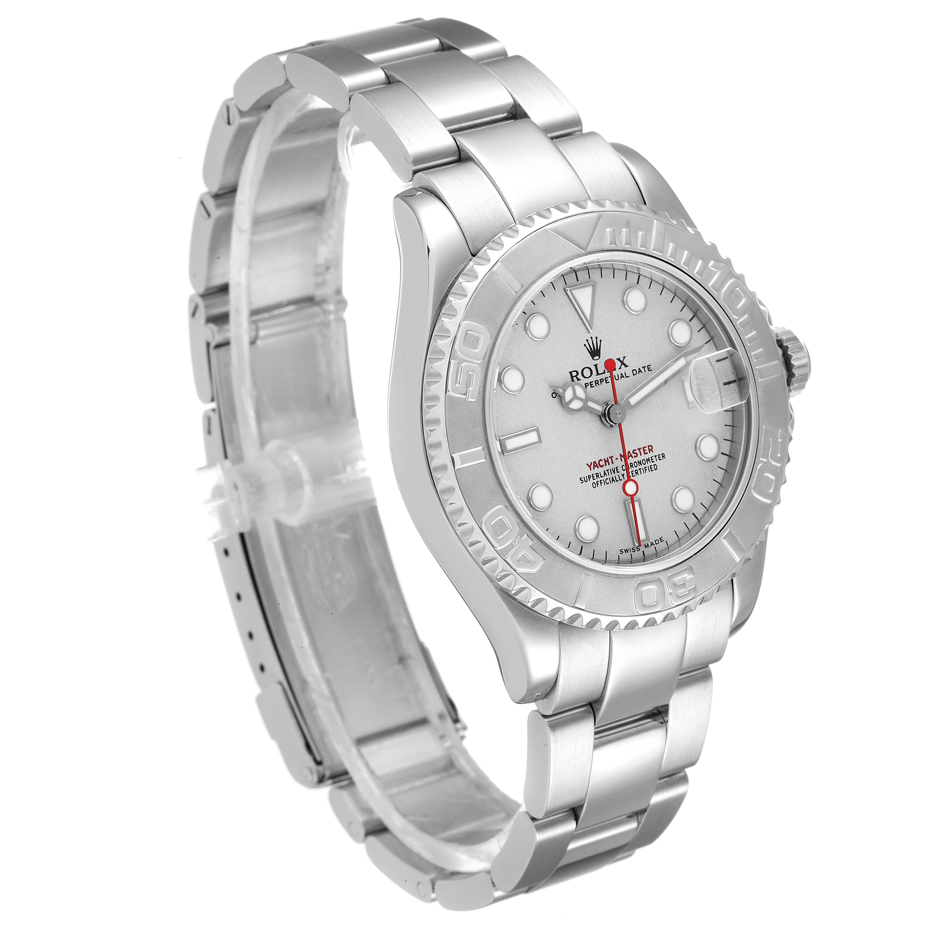 Rolex Yachtmaster 35mm Midsize Steel Platinum Mens Watch 168622 Box Papers