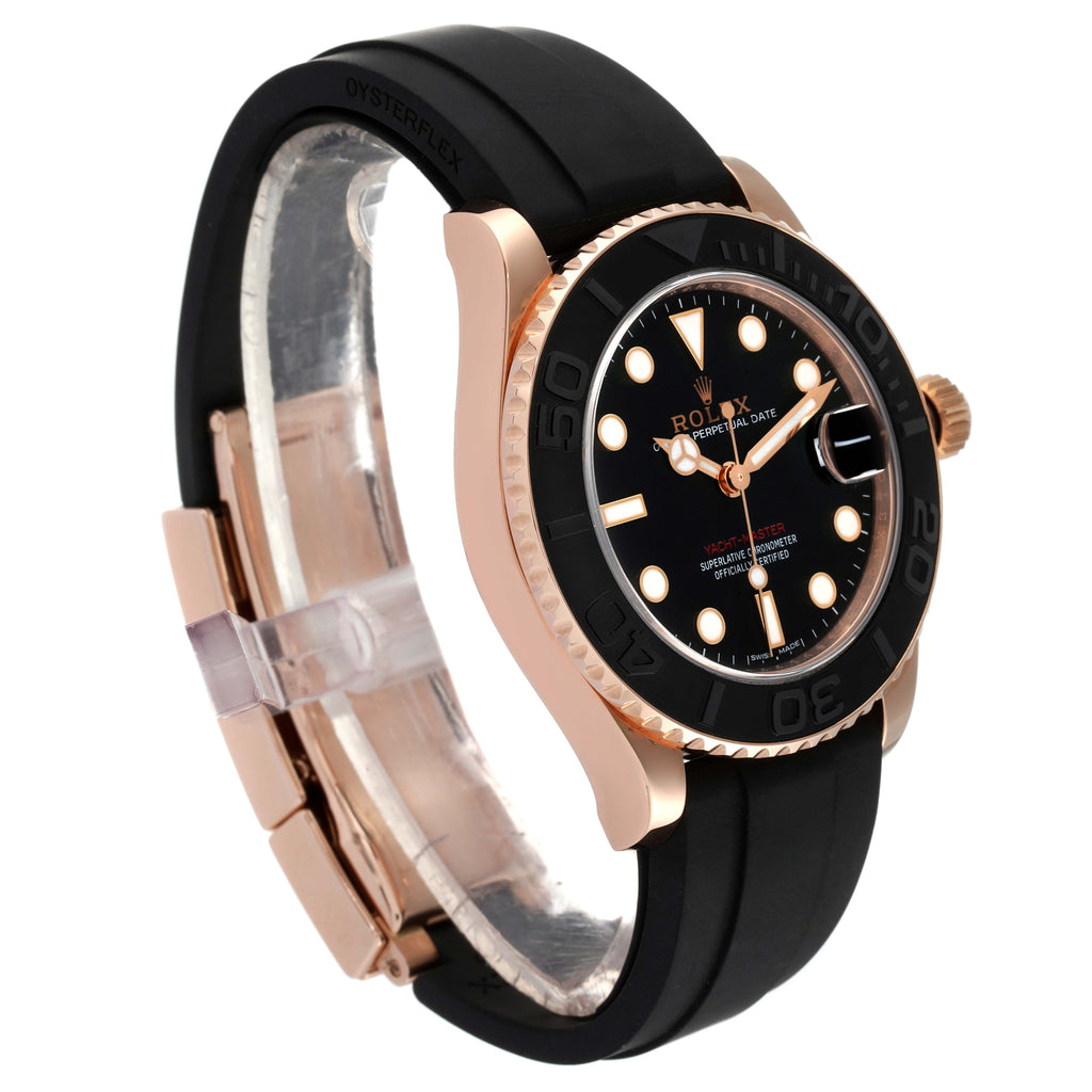Rolex Yachtmaster 37 Rose Gold Rubber Strap Mens Watch 268655 Box Card