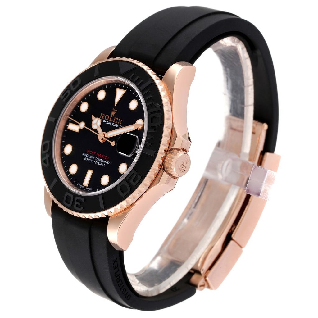 Rolex Yachtmaster 37 Rose Gold Rubber Strap Mens Watch 268655 Box Card
