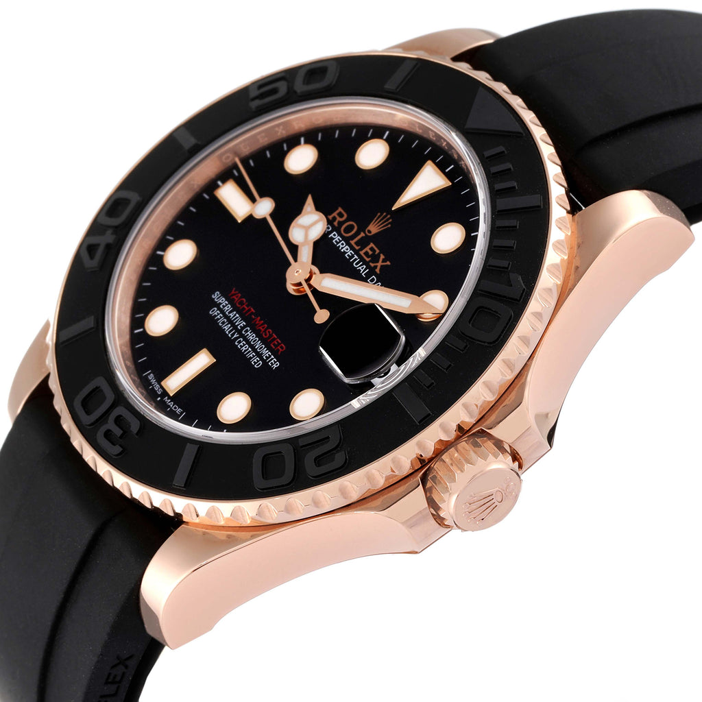 Rolex Yachtmaster 37 Rose Gold Rubber Strap Mens Watch 268655 Box Card