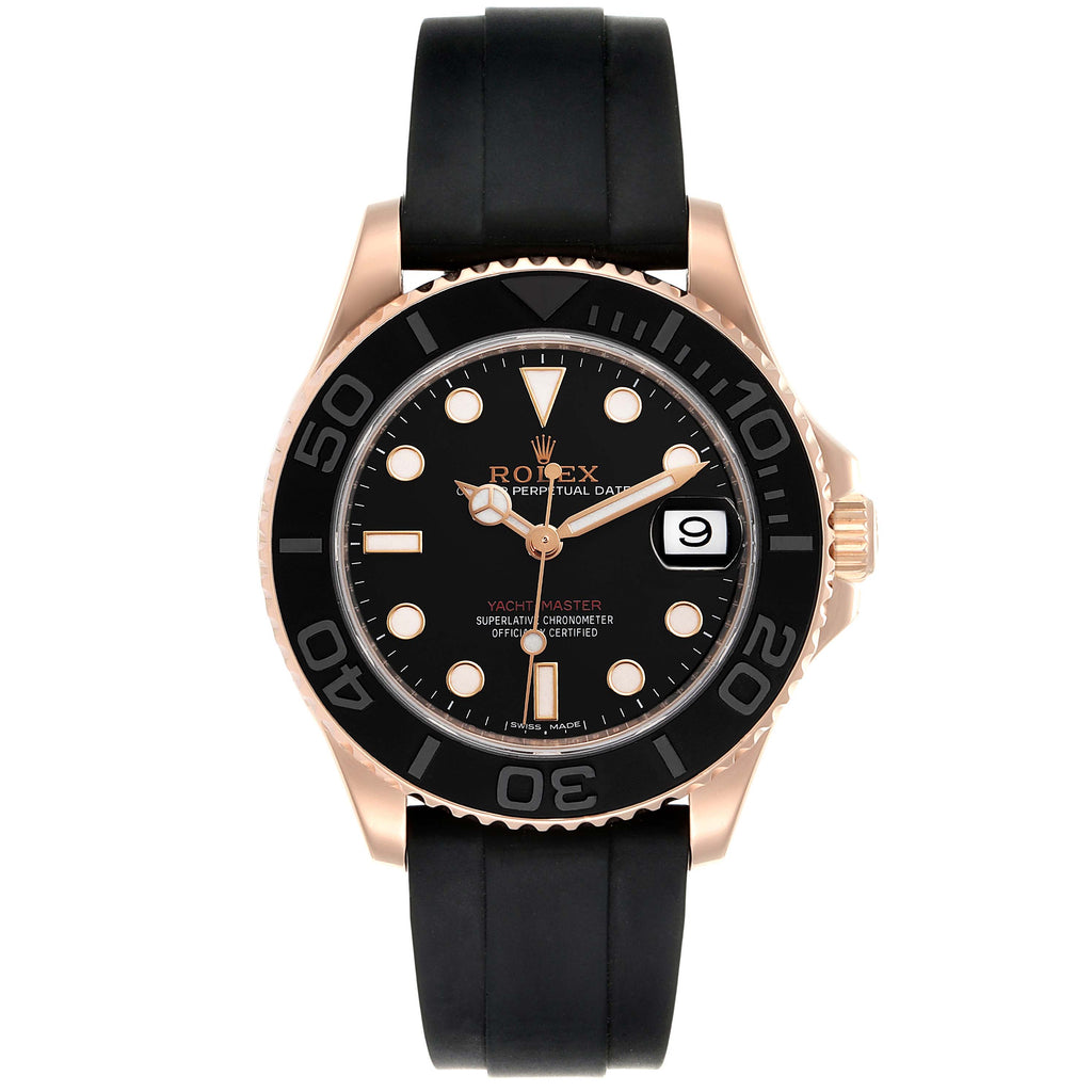 Rolex Yachtmaster 37 Rose Gold Rubber Strap Mens Watch 268655 Box Card