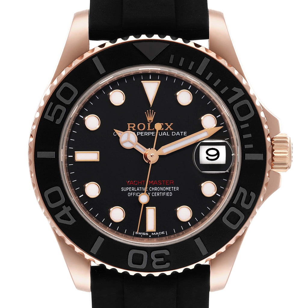 Rolex Yachtmaster 37 18K Everose Gold Rubber Strap Watch 268655 Box Card