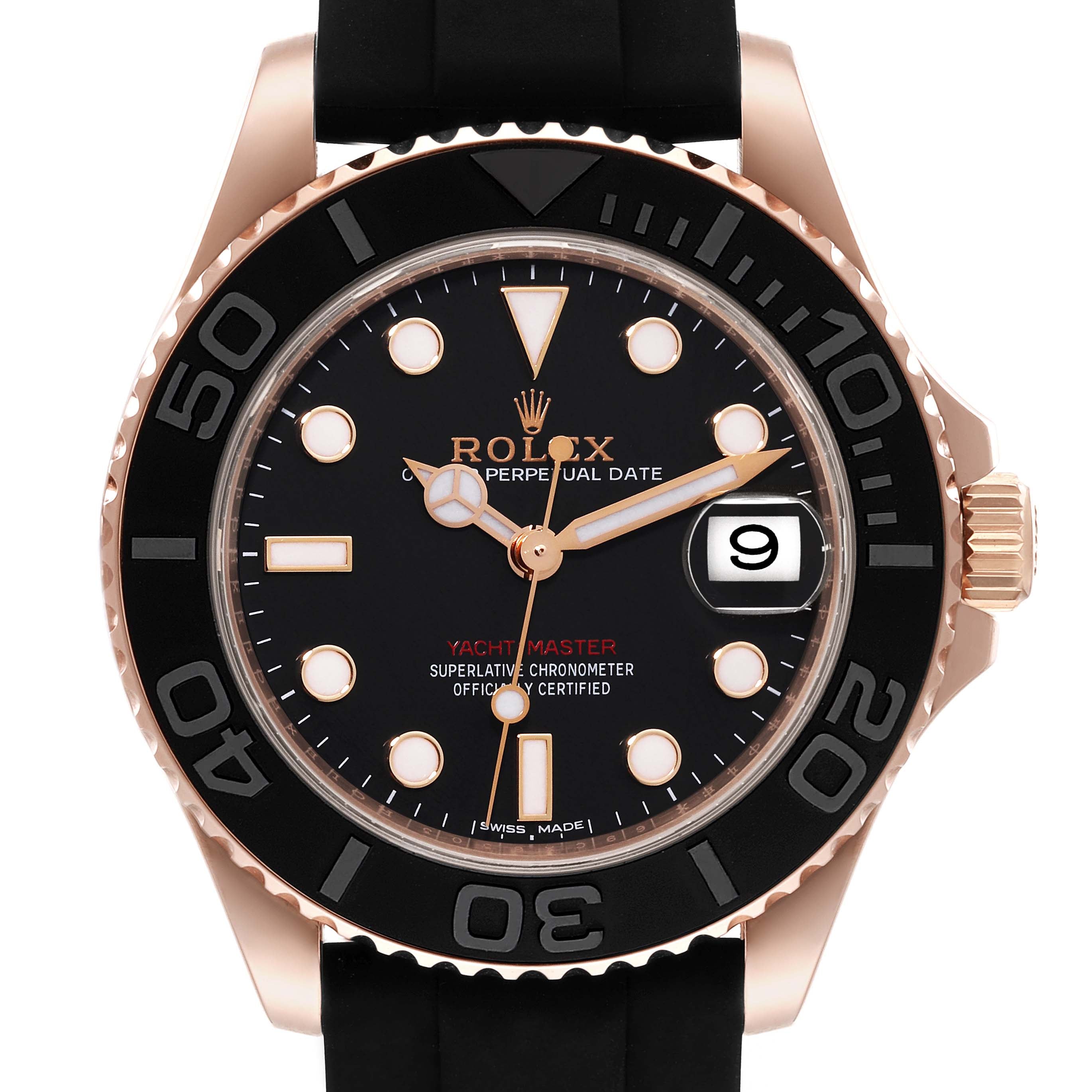 Rolex Yachtmaster 37 18K Everose Gold Rubber Strap Watch 268655 Box Card