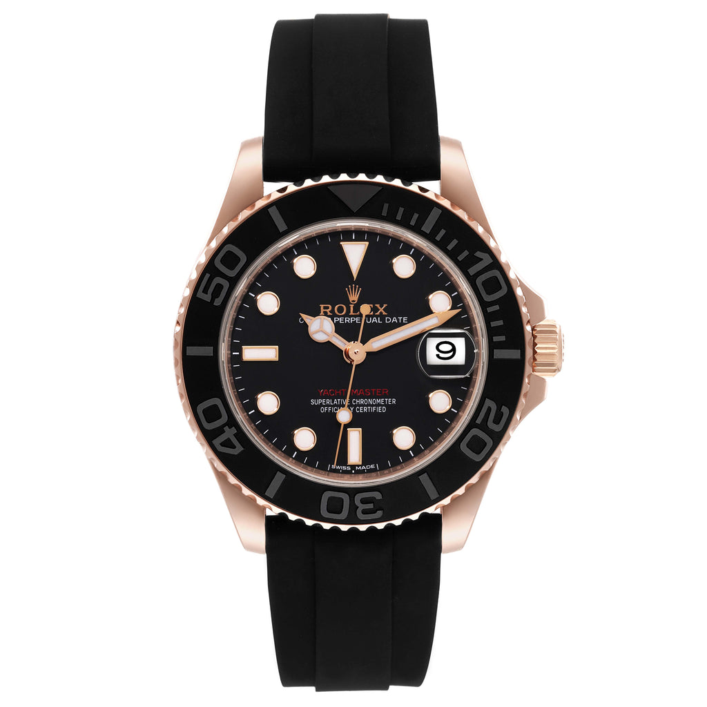 Rolex Yachtmaster 37 18K Everose Gold Rubber Strap Watch 268655 Box Card