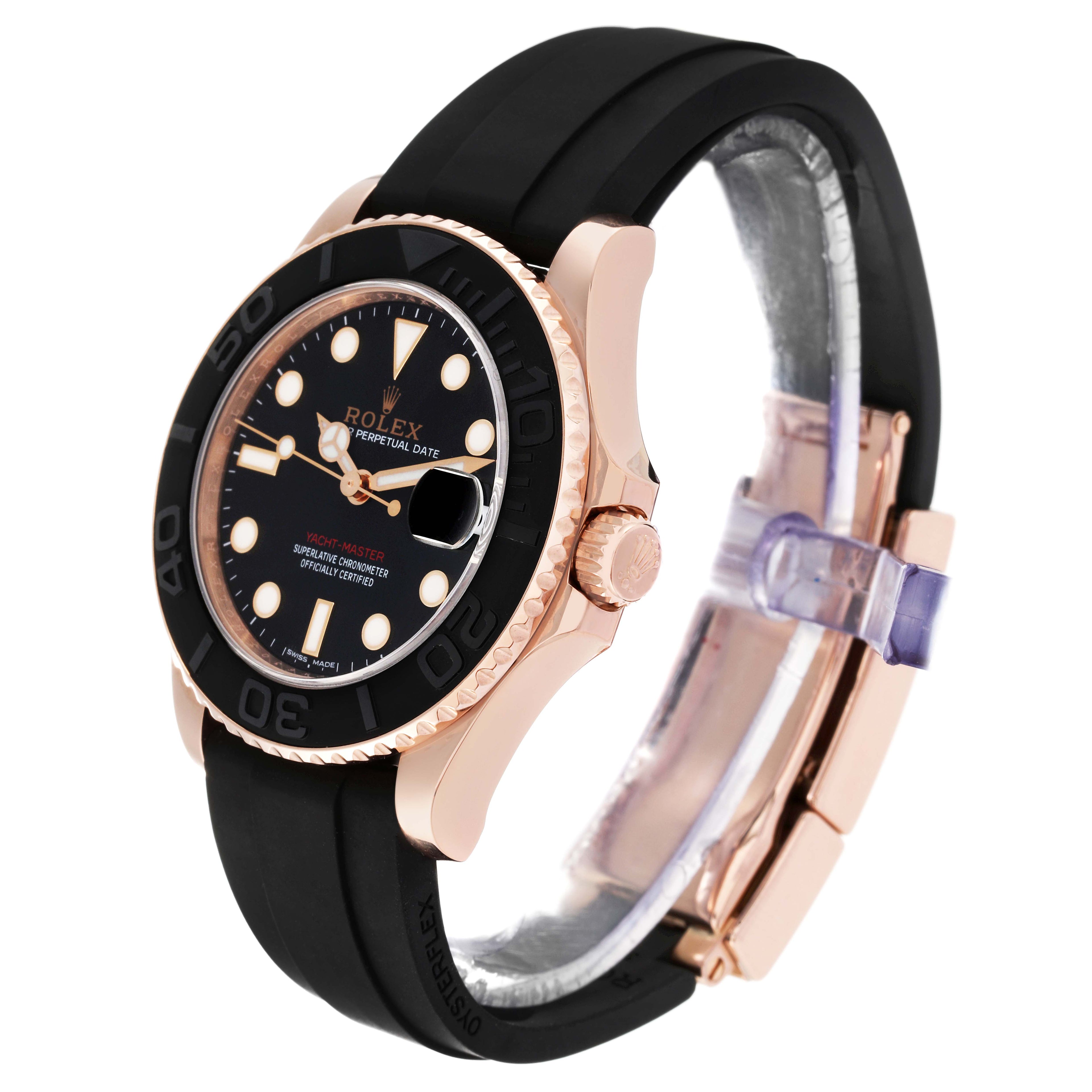 Rolex Yachtmaster 37 18K Everose Gold Rubber Strap Watch 268655 Box Card