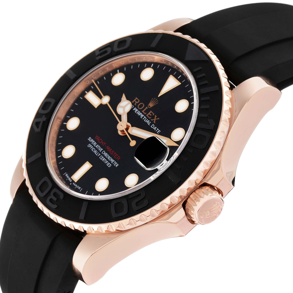 Rolex Yachtmaster 37 18K Everose Gold Rubber Strap Watch 268655 Box Card