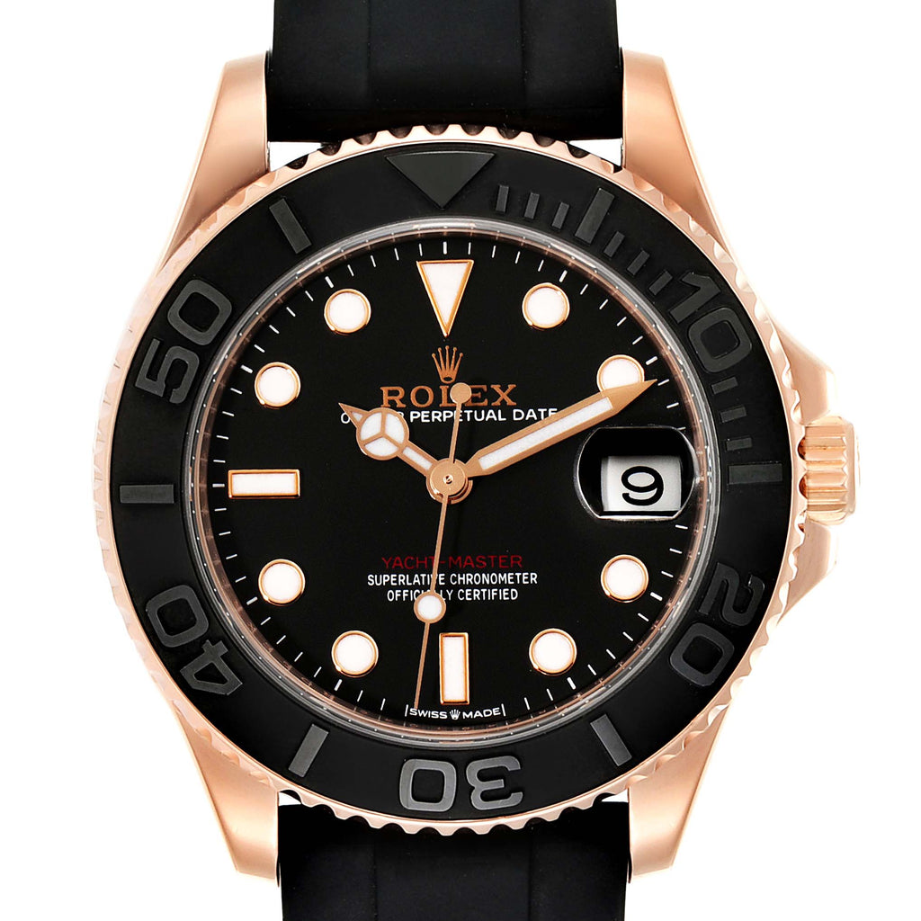 Rolex Yachtmaster 37 18K Everose Gold Rubber Strap Watch 268655 Unworn