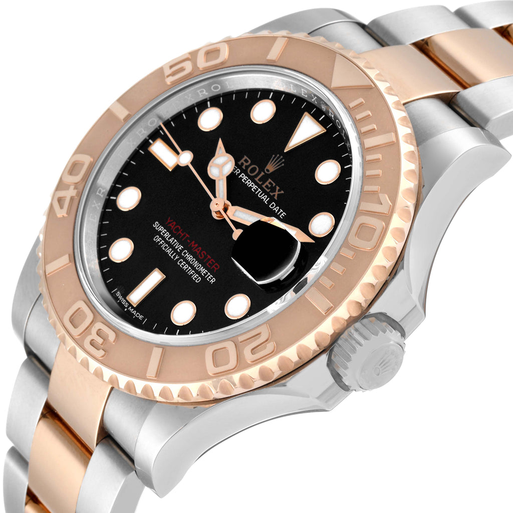 Rolex Yachtmaster 40 Rose Gold Steel Black Dial Mens Watch 116621 Box Card