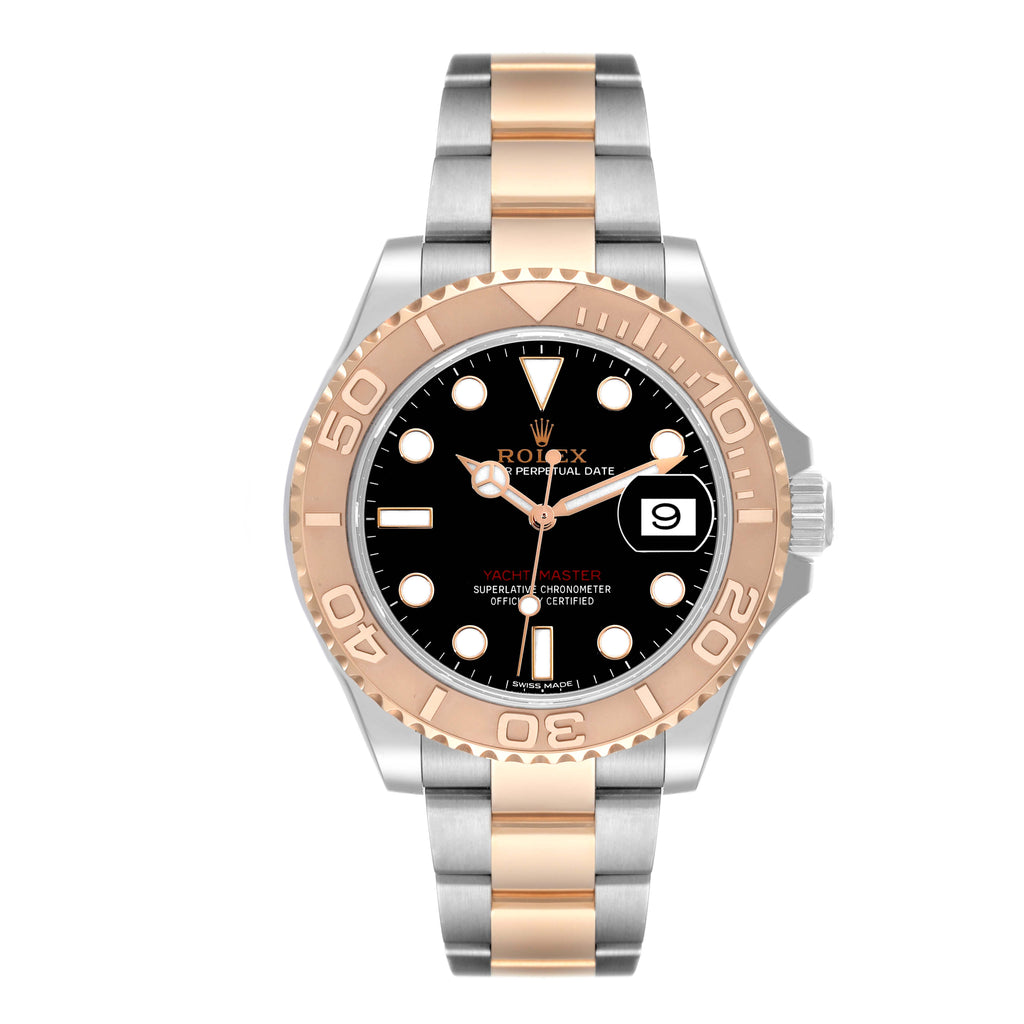 Rolex Yachtmaster 40 Rose Gold Steel Black Dial Mens Watch 116621 Box Card