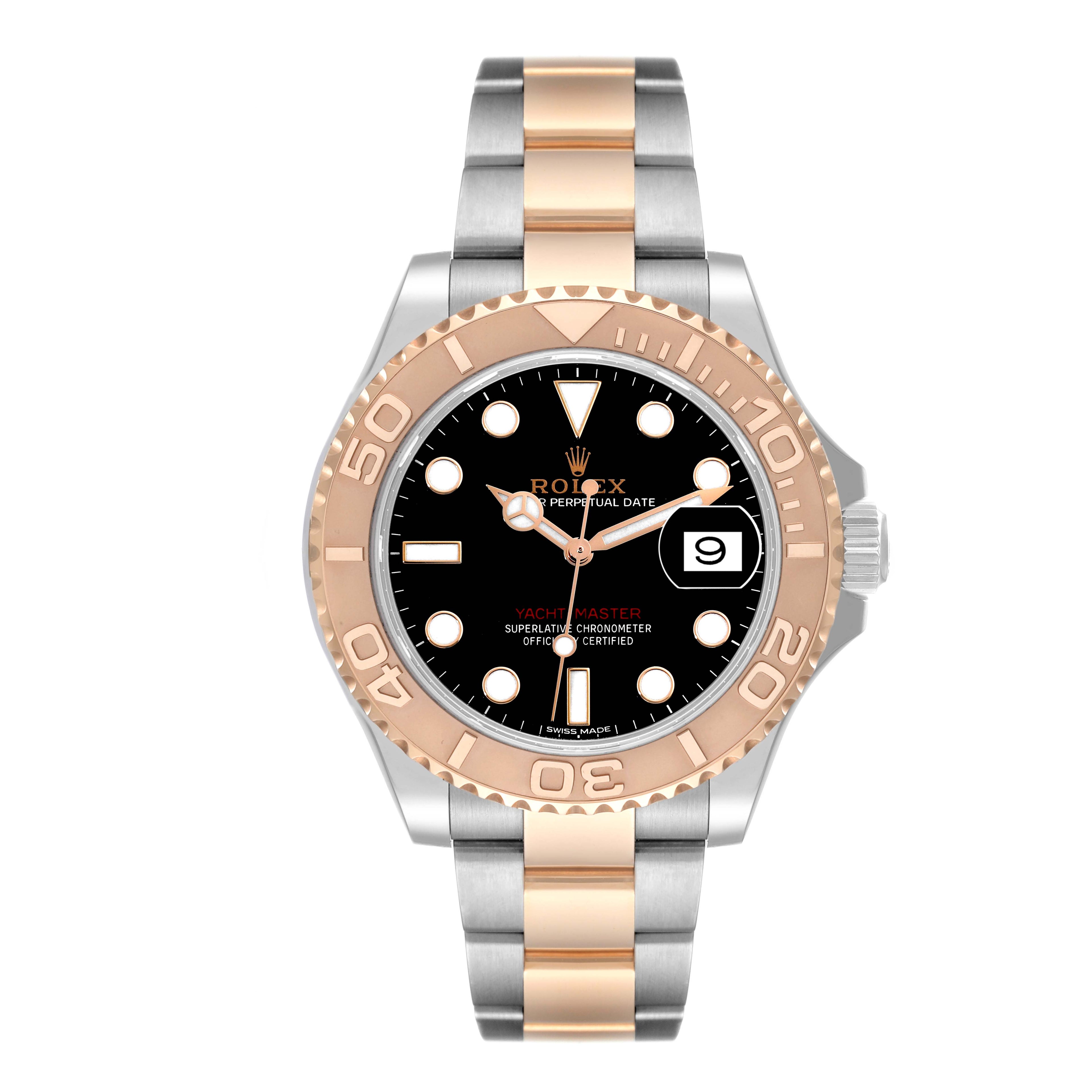 Rolex Yachtmaster 40 Rose Gold Steel Black Dial Mens Watch 116621 Box Card