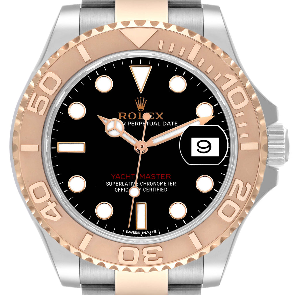 Rolex Yachtmaster 40 Rose Gold Steel Black Dial Mens Watch 116621 Box Card